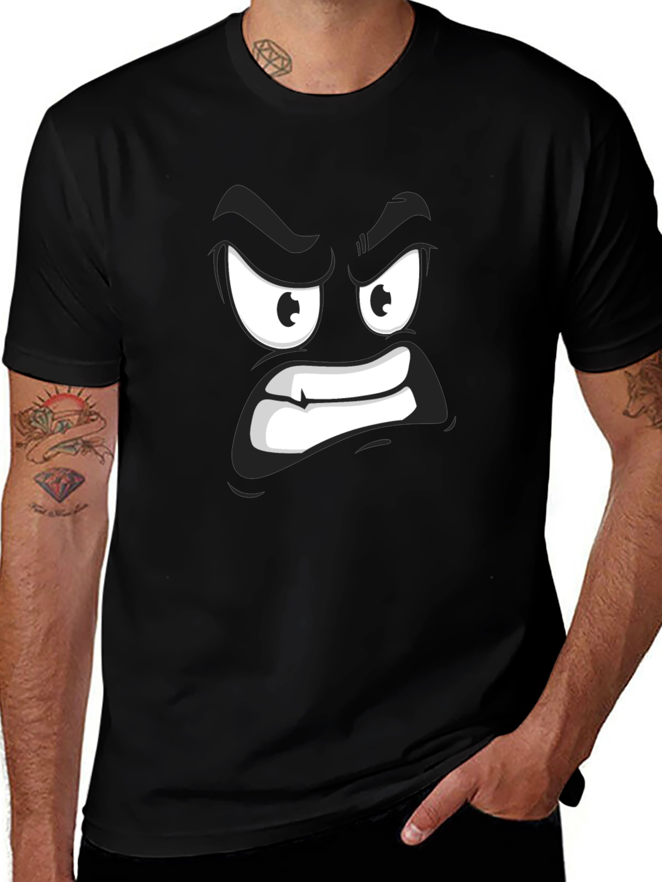 Variant 22 of Angry Face Graphic Black T-Shirt