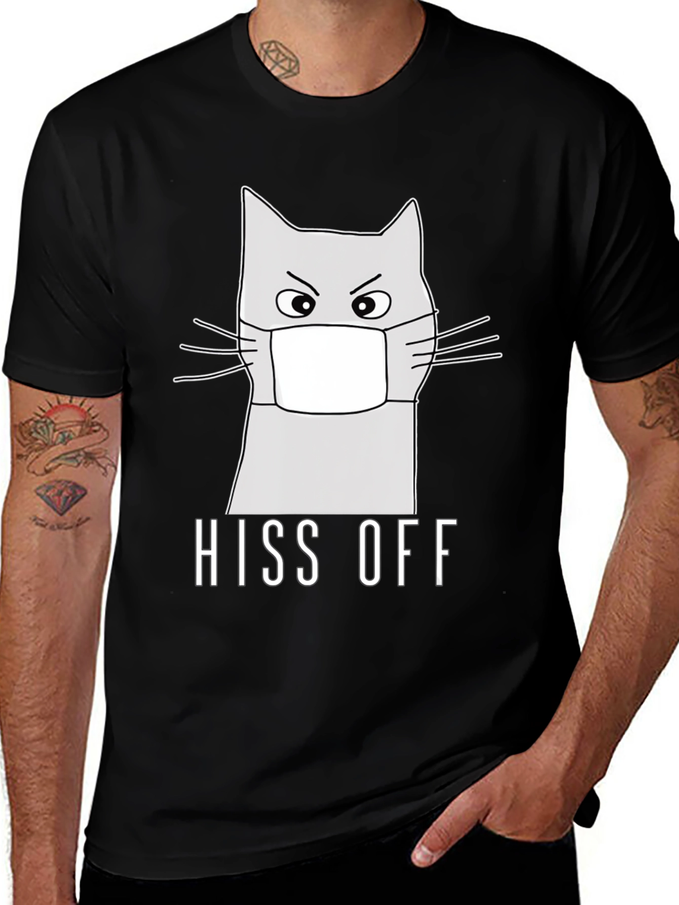 Variant 27 of Hiss Off Cat T-Shirt - Funny Masked Feline Tee