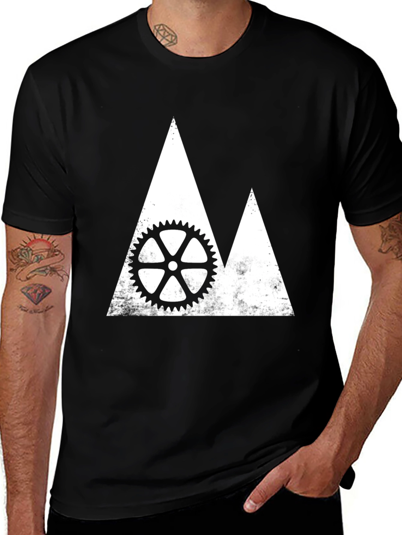 Variant 18 of Mountain Bike Gear Graphic Tee - Black Cotton Shirt