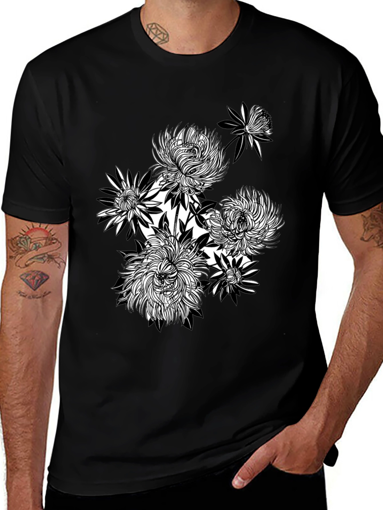 Variant 29 of Floral Graphic Tee - Black Cotton T-Shirt