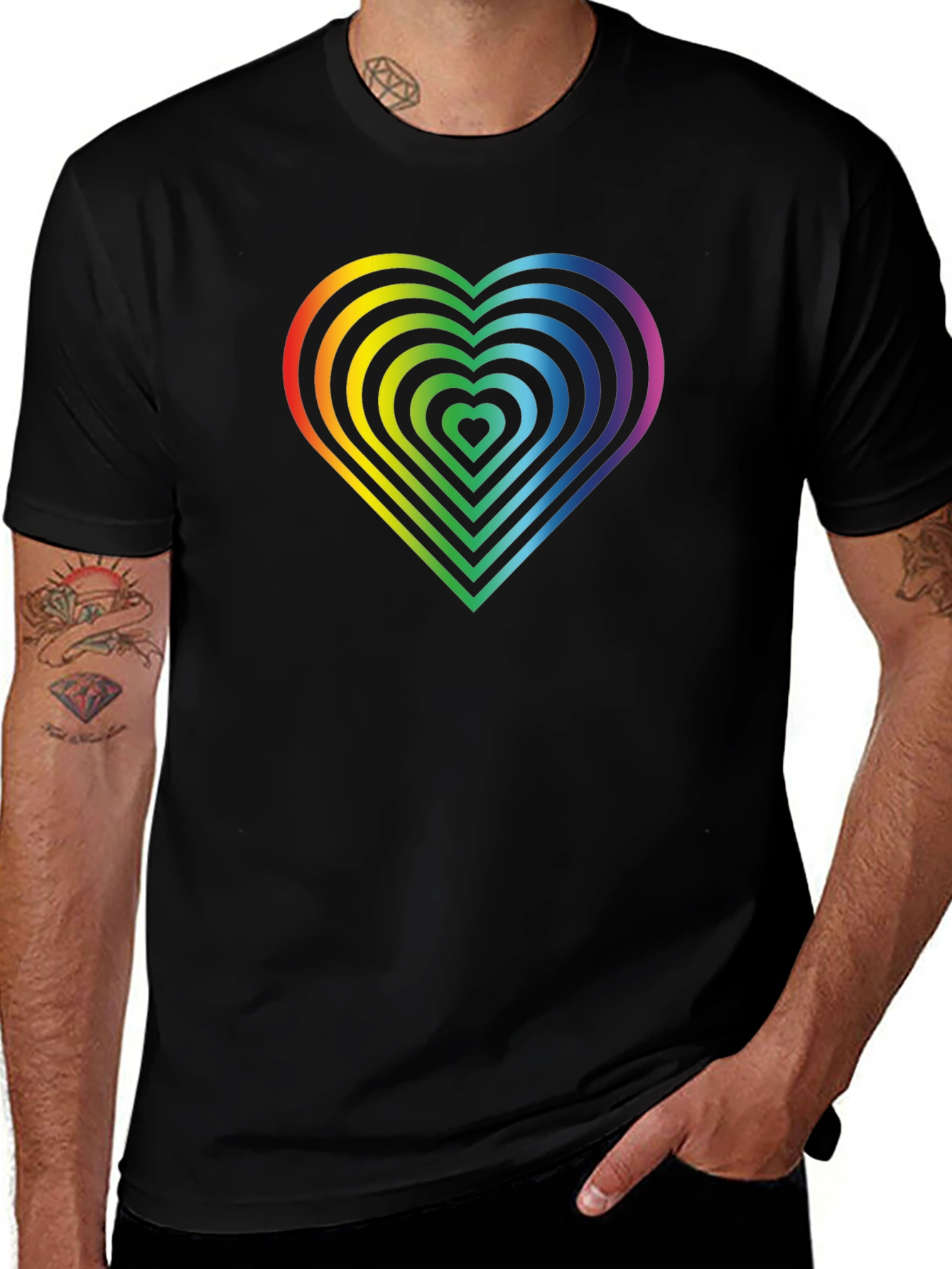 Variant 21 of Rainbow Heart Graphic Tee - Black Cotton Shirt