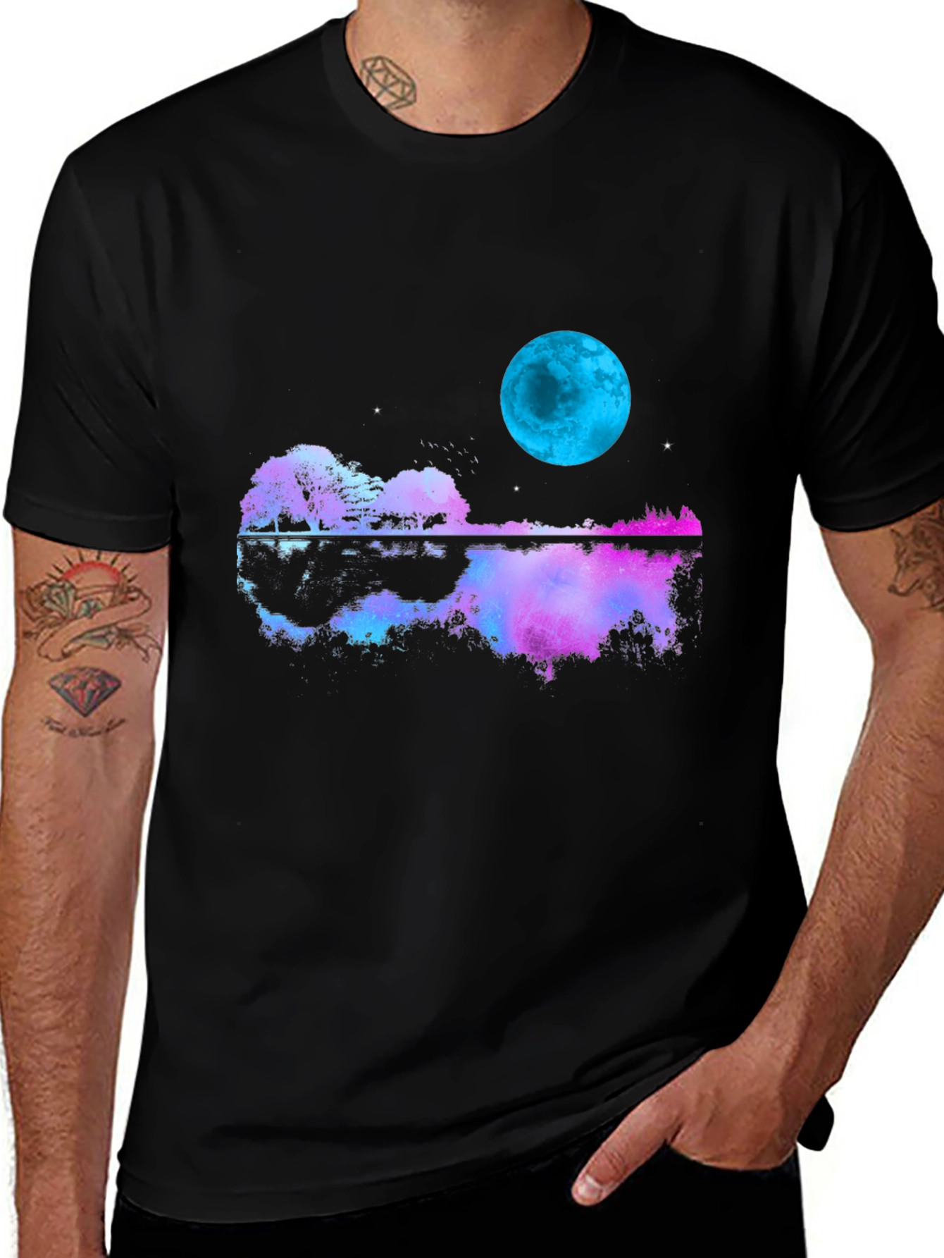 Variant 19 of Guitar Moon T-Shirt - Reflective Graphic Tee