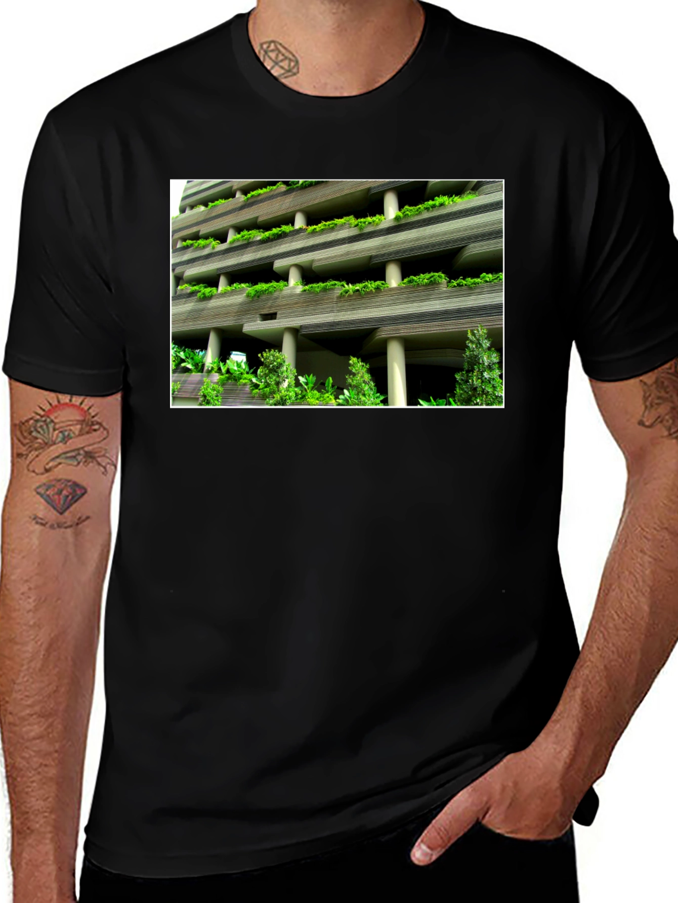 Variant 24 of Urban Oasis Tee - Modern Architecture & Greenery T-Shirt