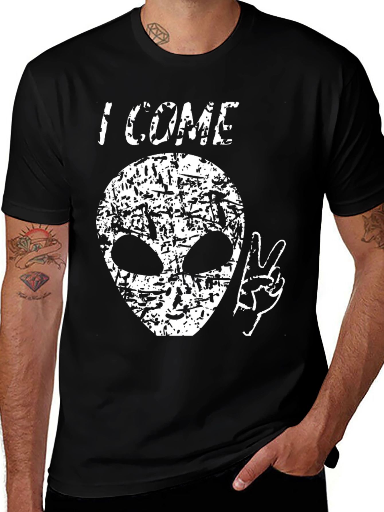 Variant 3 of I Come In Peace Alien Graphic Tee - Black Cotton Blend