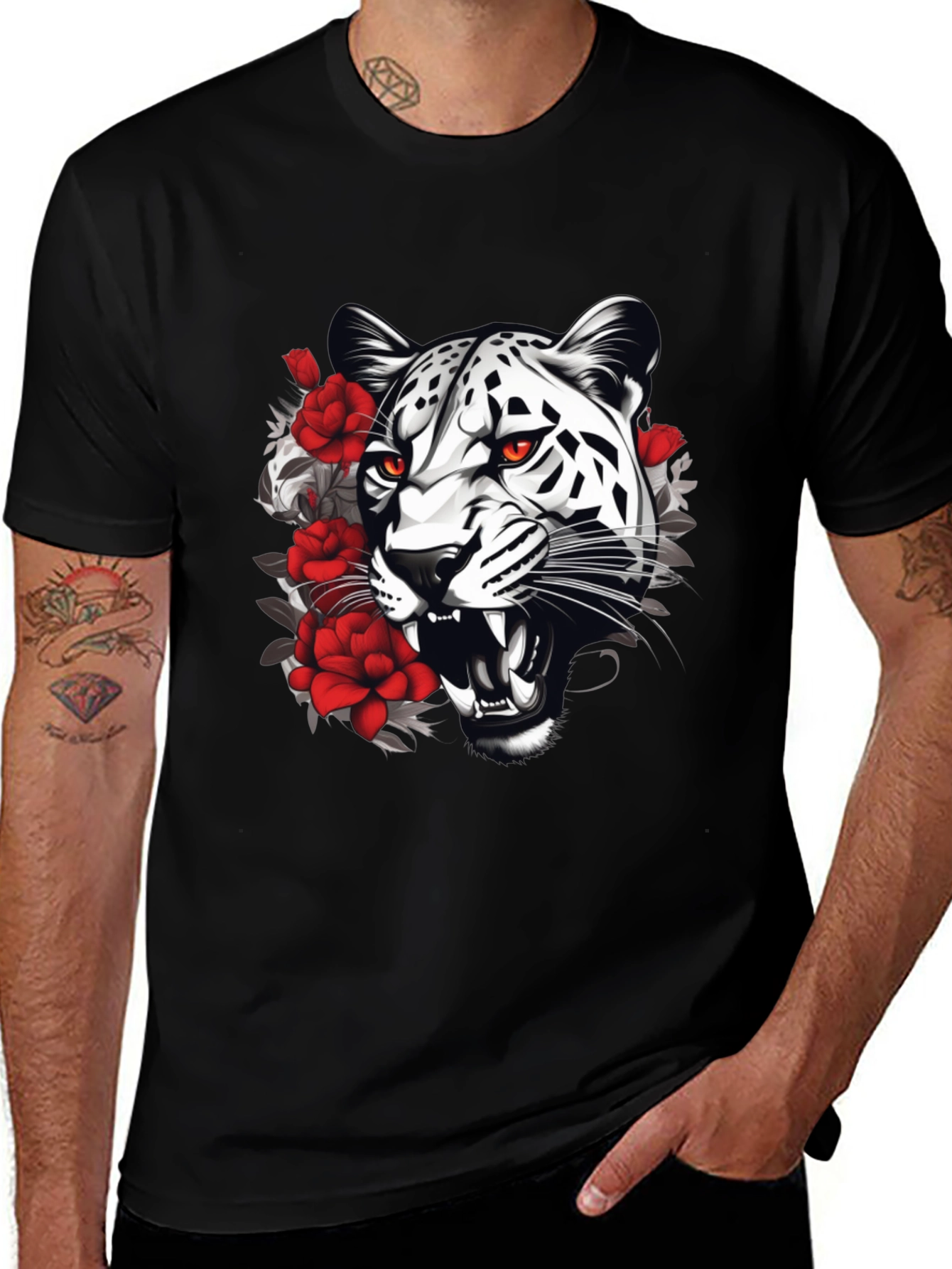 Variant 20 of Leopard & Roses Graphic Print Black T-Shirt
