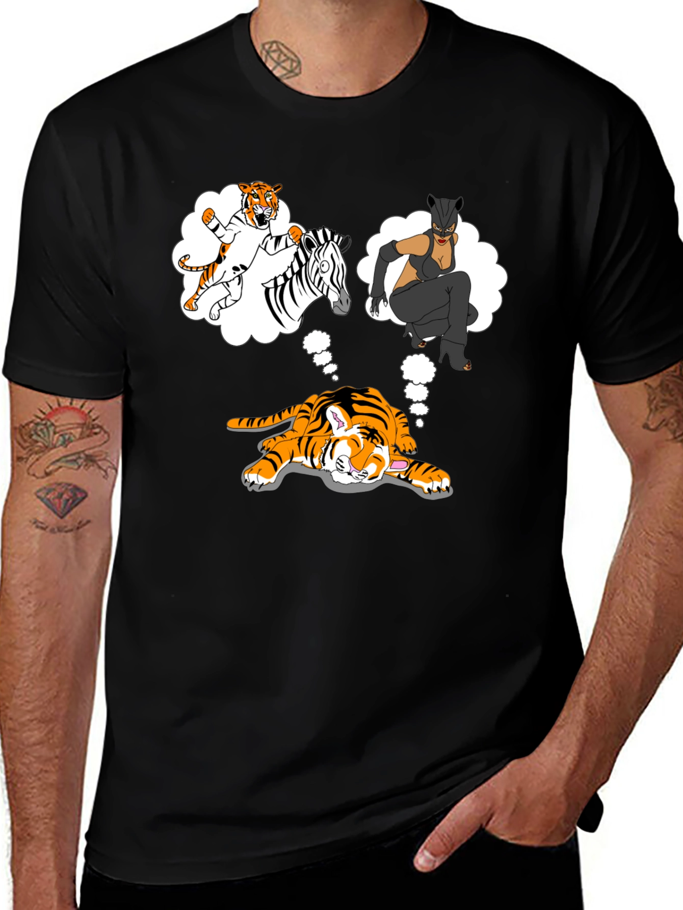 Variant 22 of Dreaming Tiger Graphic Tee - Black Cotton T-Shirt