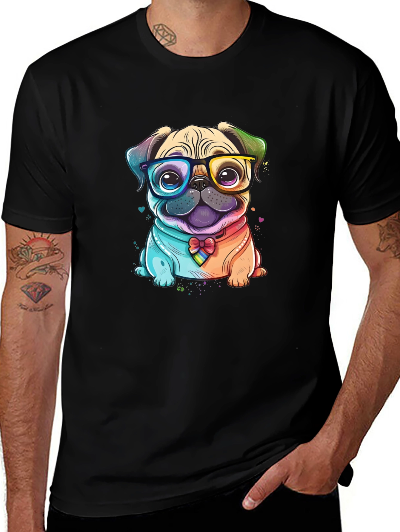 Variant 2 of Rainbow Pug Graphic Tee - Men's Black T-Shirt