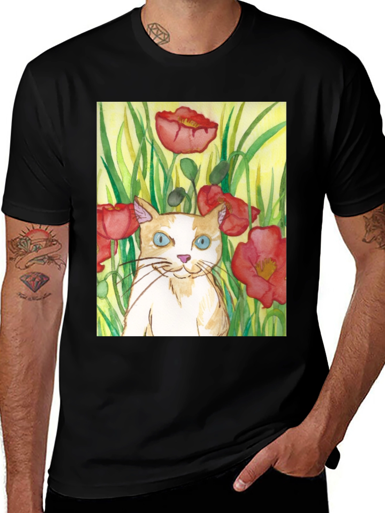 Variant 9 of Cat & Poppy T-Shirt: Unique Watercolor Design