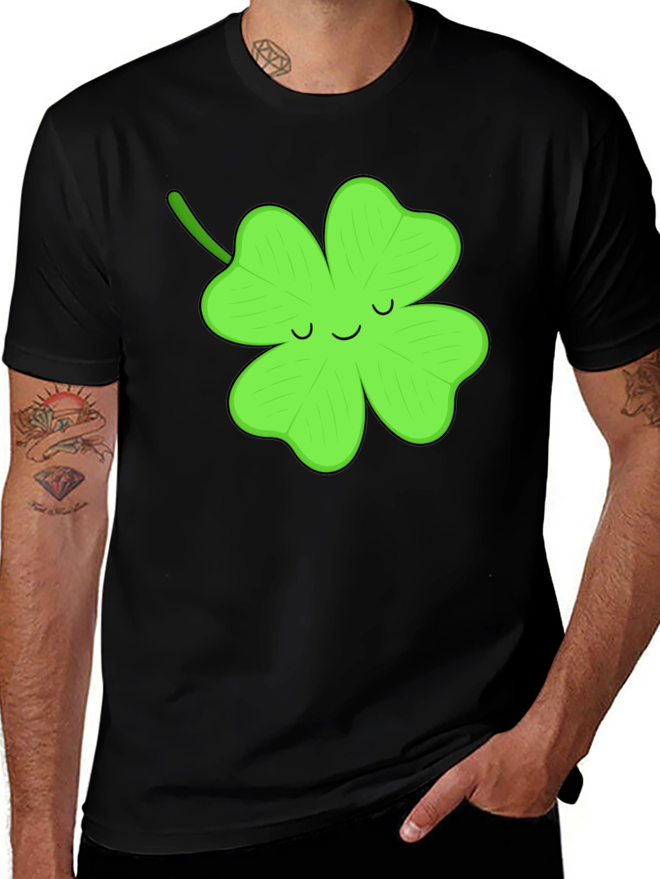 Variant 20 of Lucky Clover Graphic Tee - Black Cotton T-Shirt