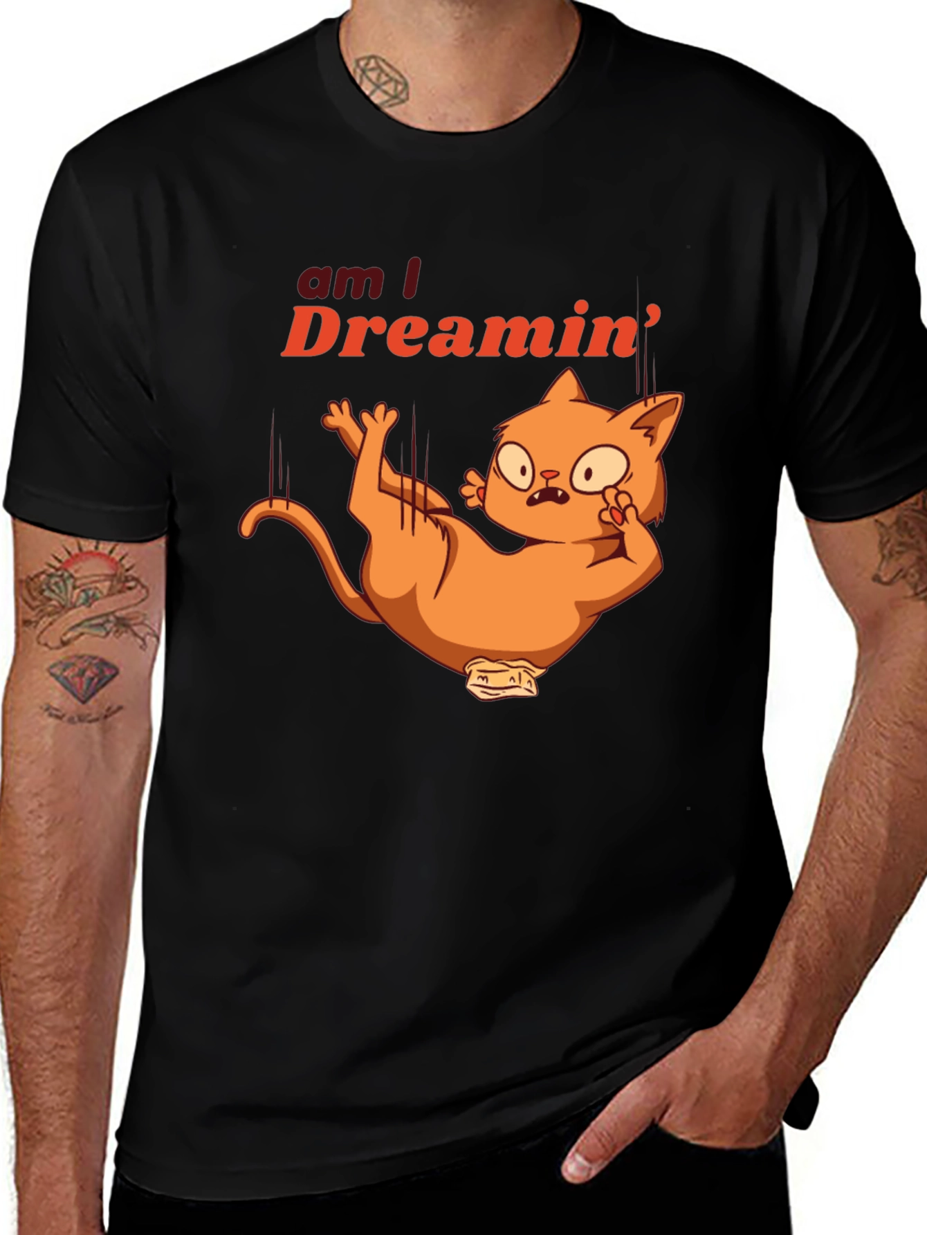 Variant 25 of Dreamin' Cat Graphic T-Shirt - Black Cotton Tee
