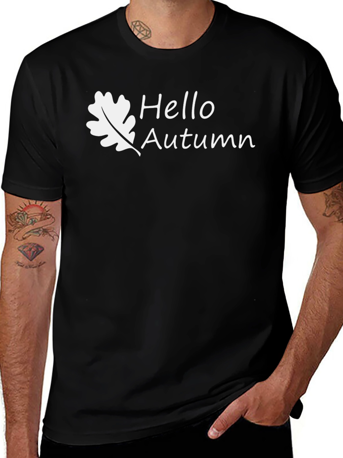 Hello Autumn Black Cotton Graphic Tee