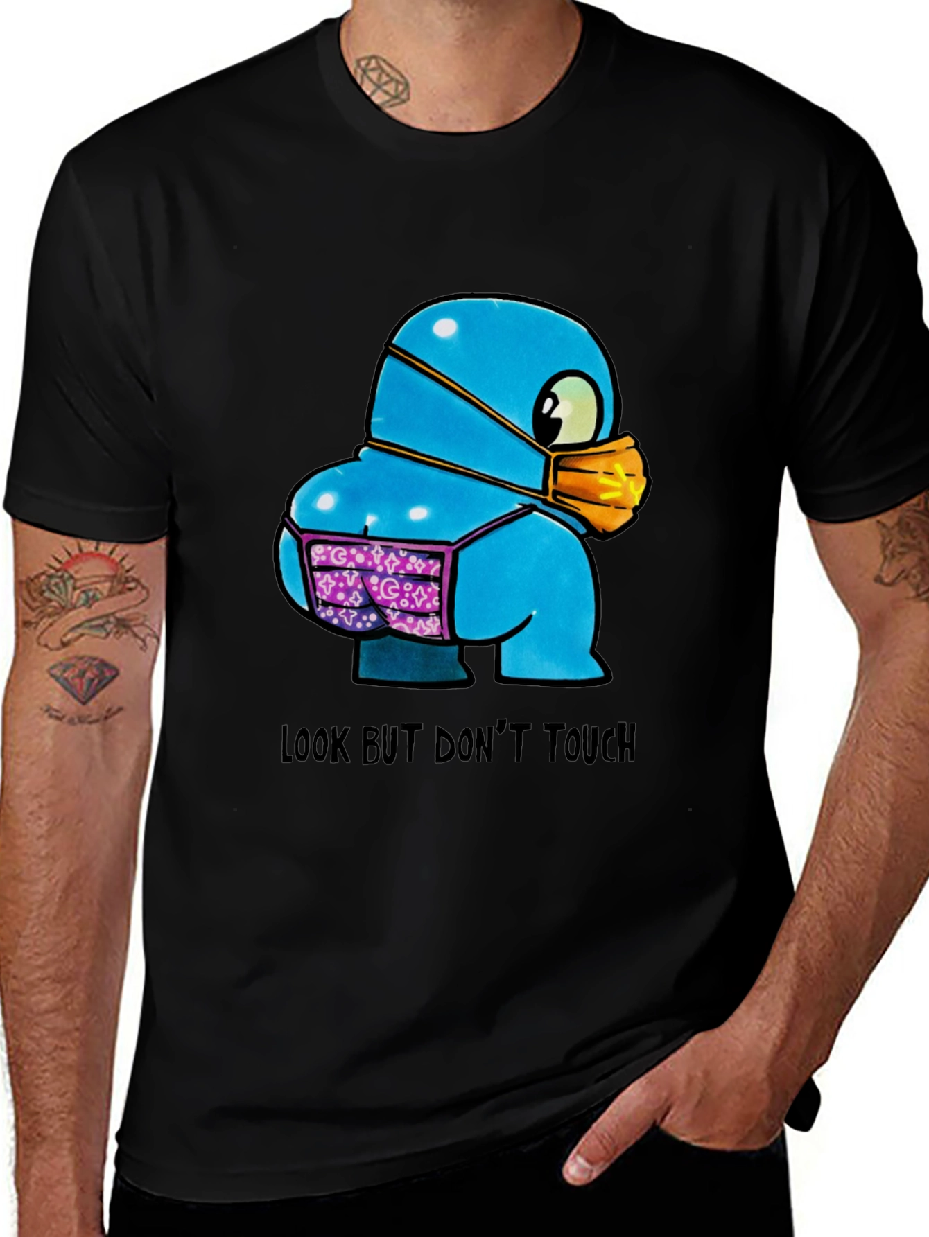 Variant 4 of Quirky Cartoon Tee - Look But Don't Touch Humor