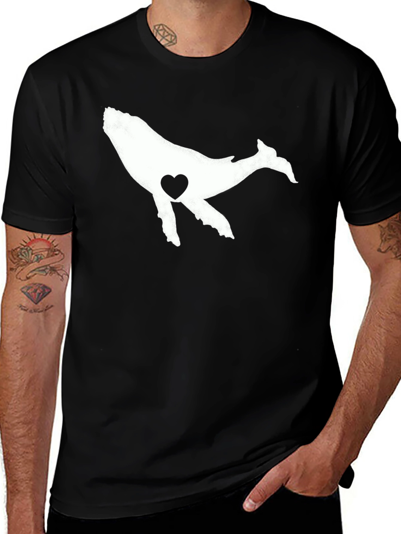 Variant 21 of Whale Heart Graphic Tee - Black Casual T-Shirt