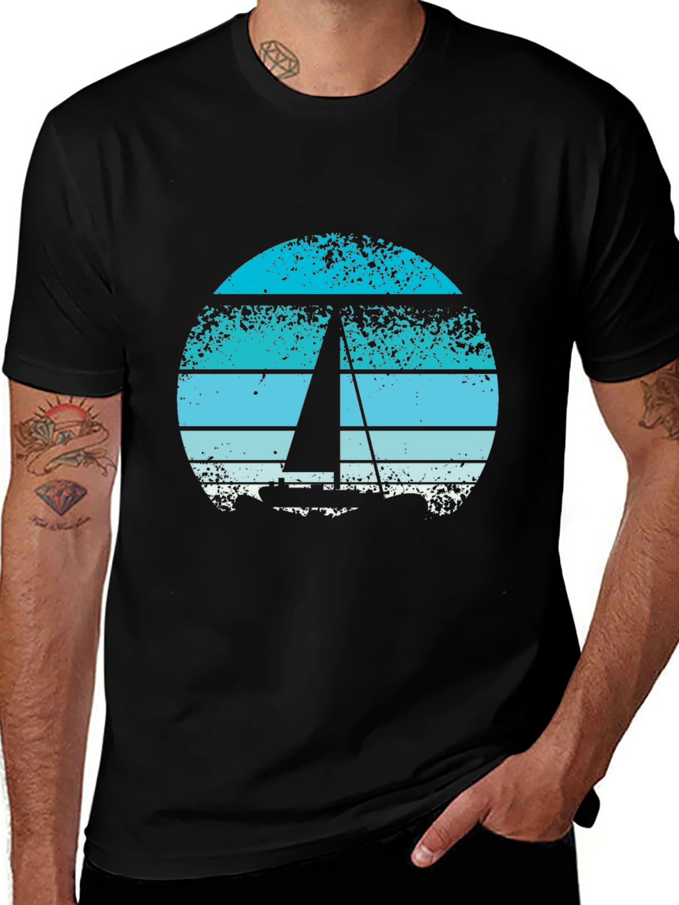 Variant 8 of Retro Sailboat Graphic Tee - Coastal Vibes Black T-Shirt