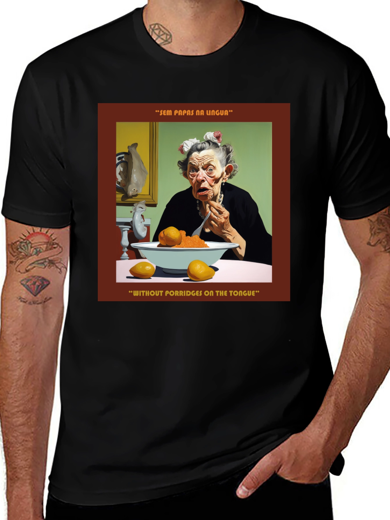 Variant 19 of Humorous "Without Porridges on the Tongue" T-Shirt