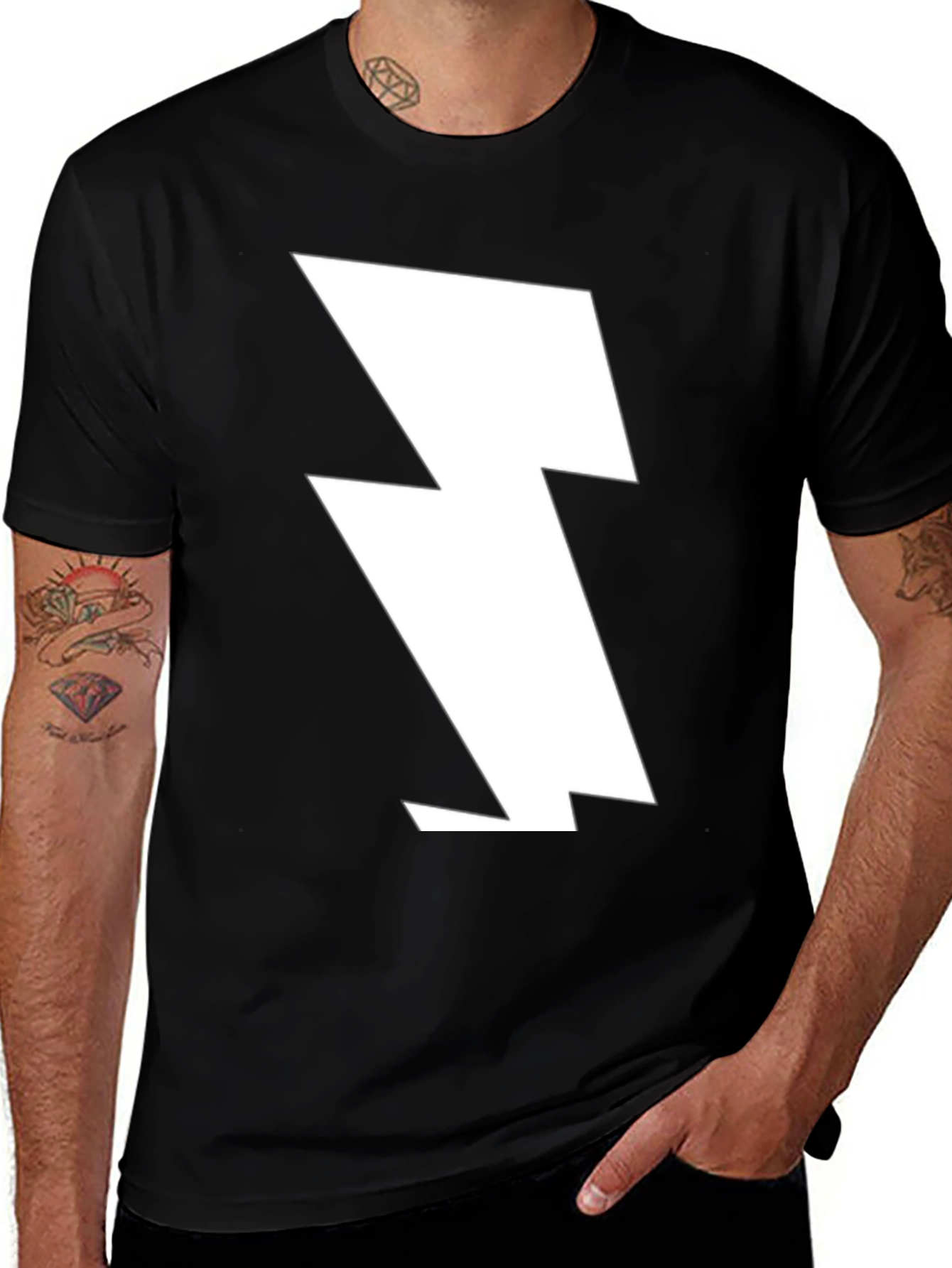 Variant 2 of Bold Lightning Bolt Graphic Tee - Black Cotton