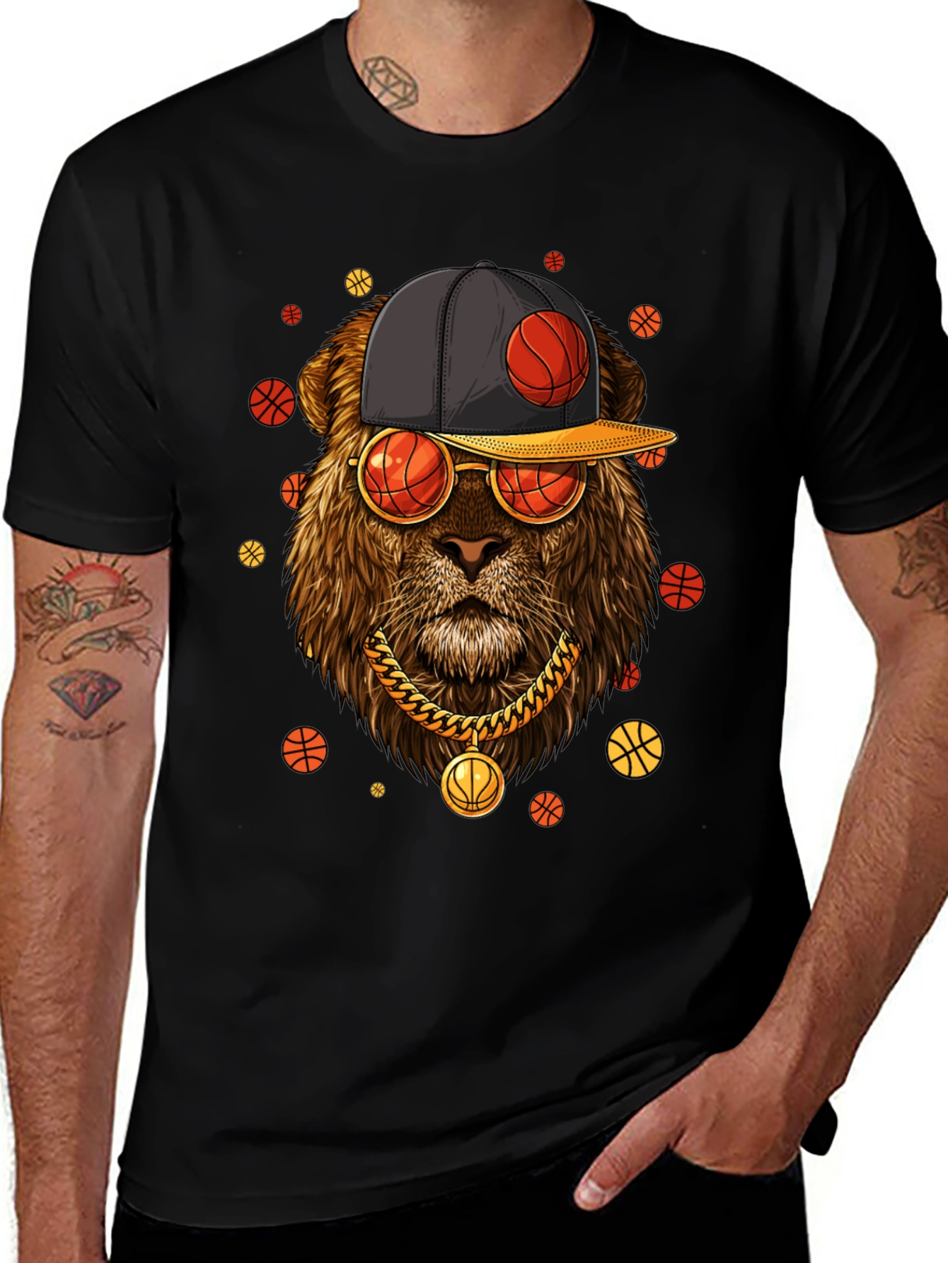 Variant 10 of Lion with Basketball Hat & Glasses T-Shirt