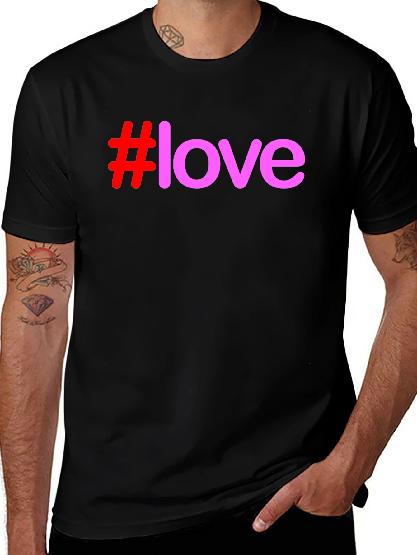 Variant 12 of #Love Graphic Print T-Shirt - Casual Black Tee
