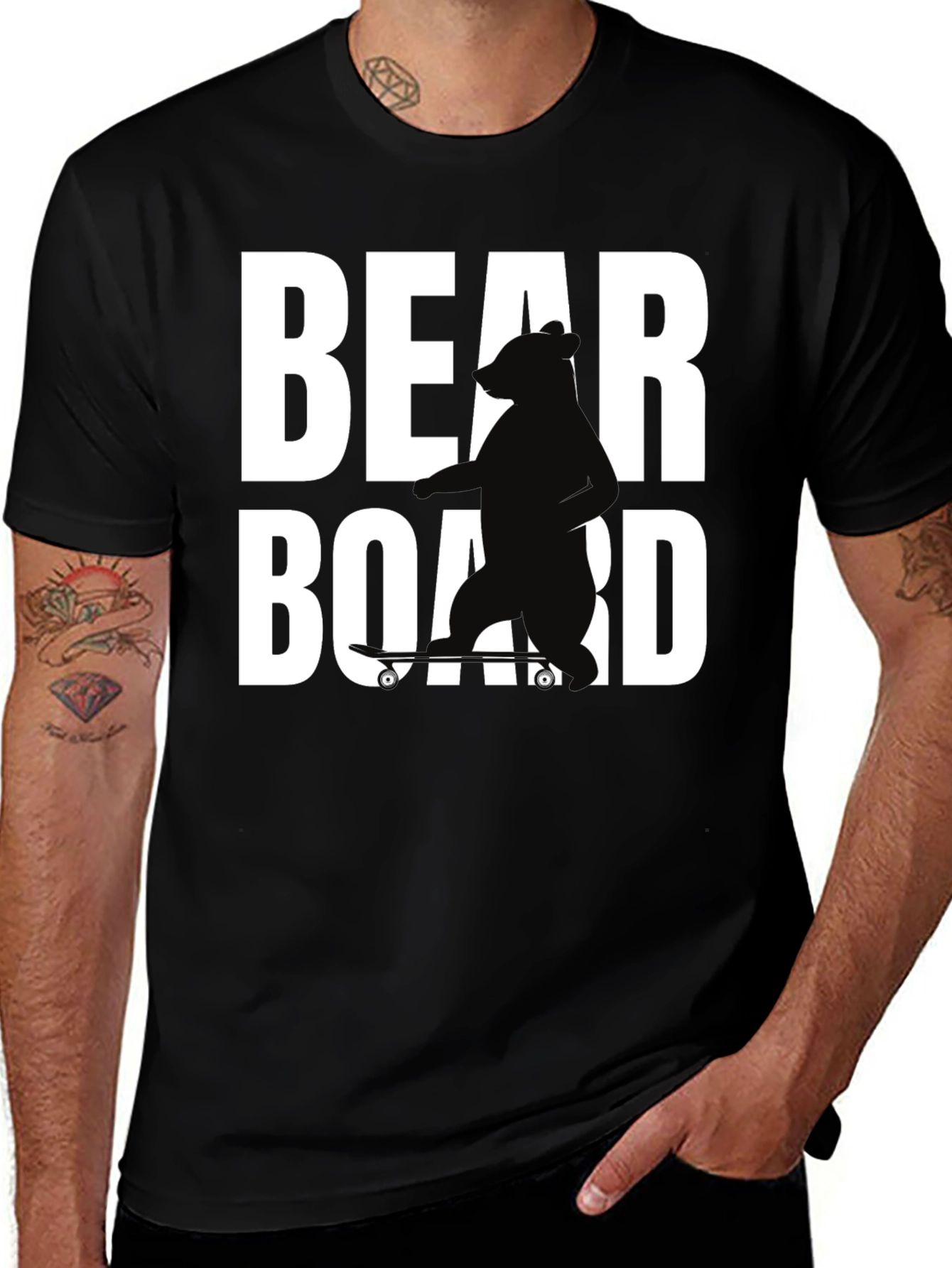 Variant 5 of Bear on Skateboard Graphic Tee - Black Cotton T-Shirt