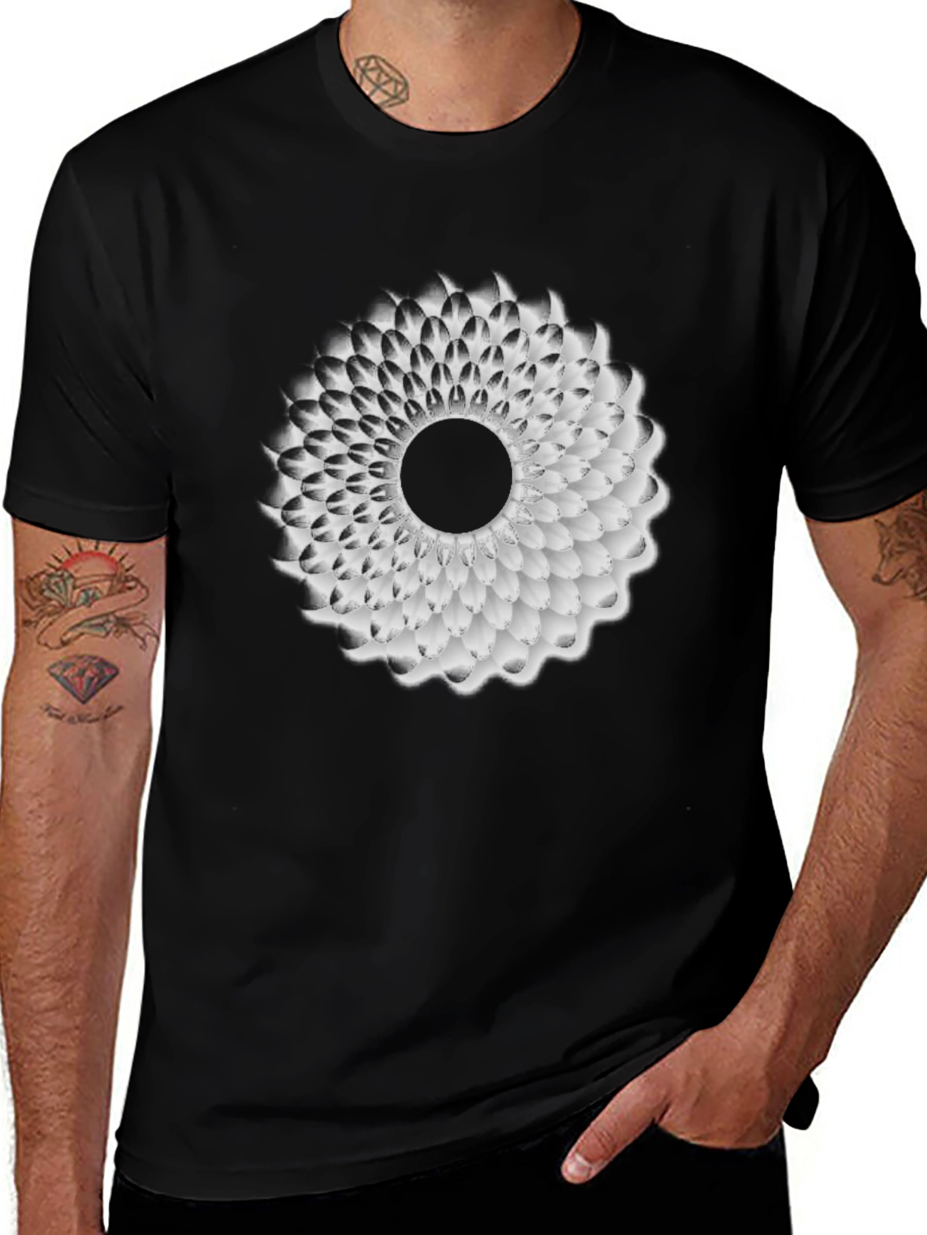 Variant 9 of Abstract Flower Graphic Print Black T-Shirt