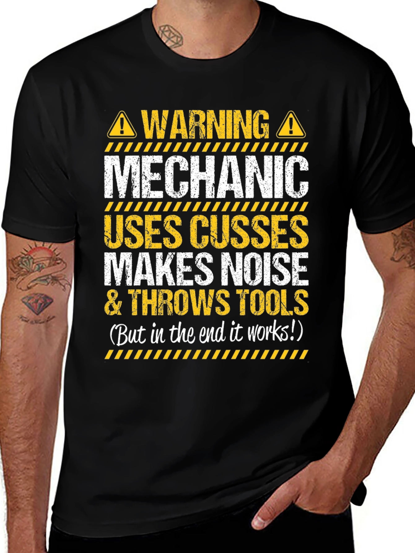 Variant 2 of Warning Mechanic T-Shirt - Uses Cusses, Throws Tools