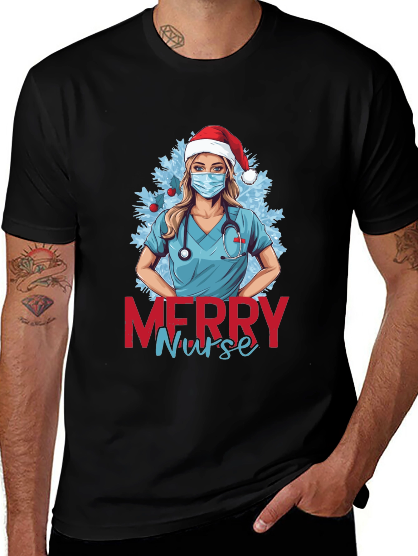 Merry Nurse Christmas Graphic T-Shirt