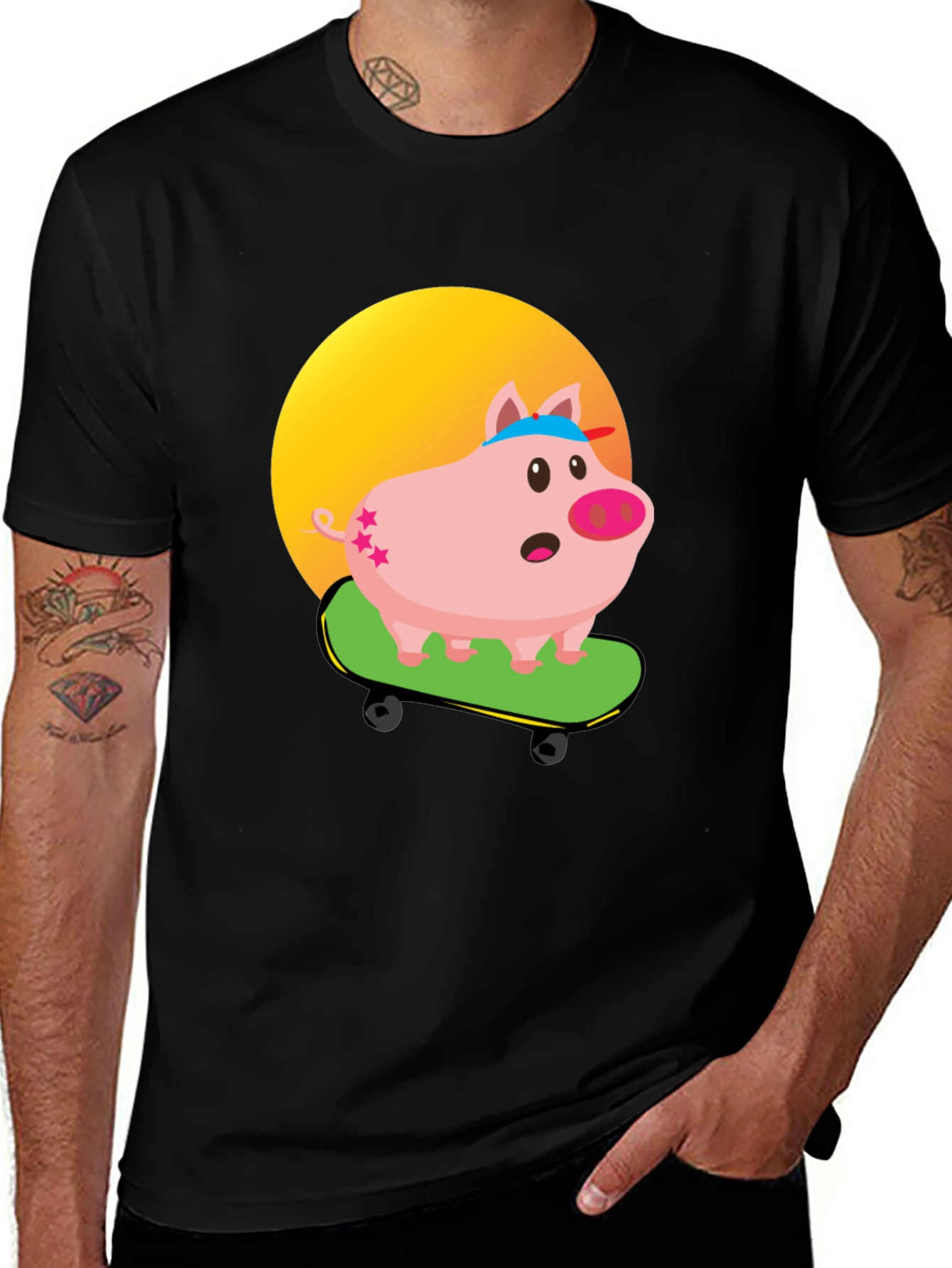 Variant 30 of Skateboarding Pig Graphic Tee - Unique Cartoon Design