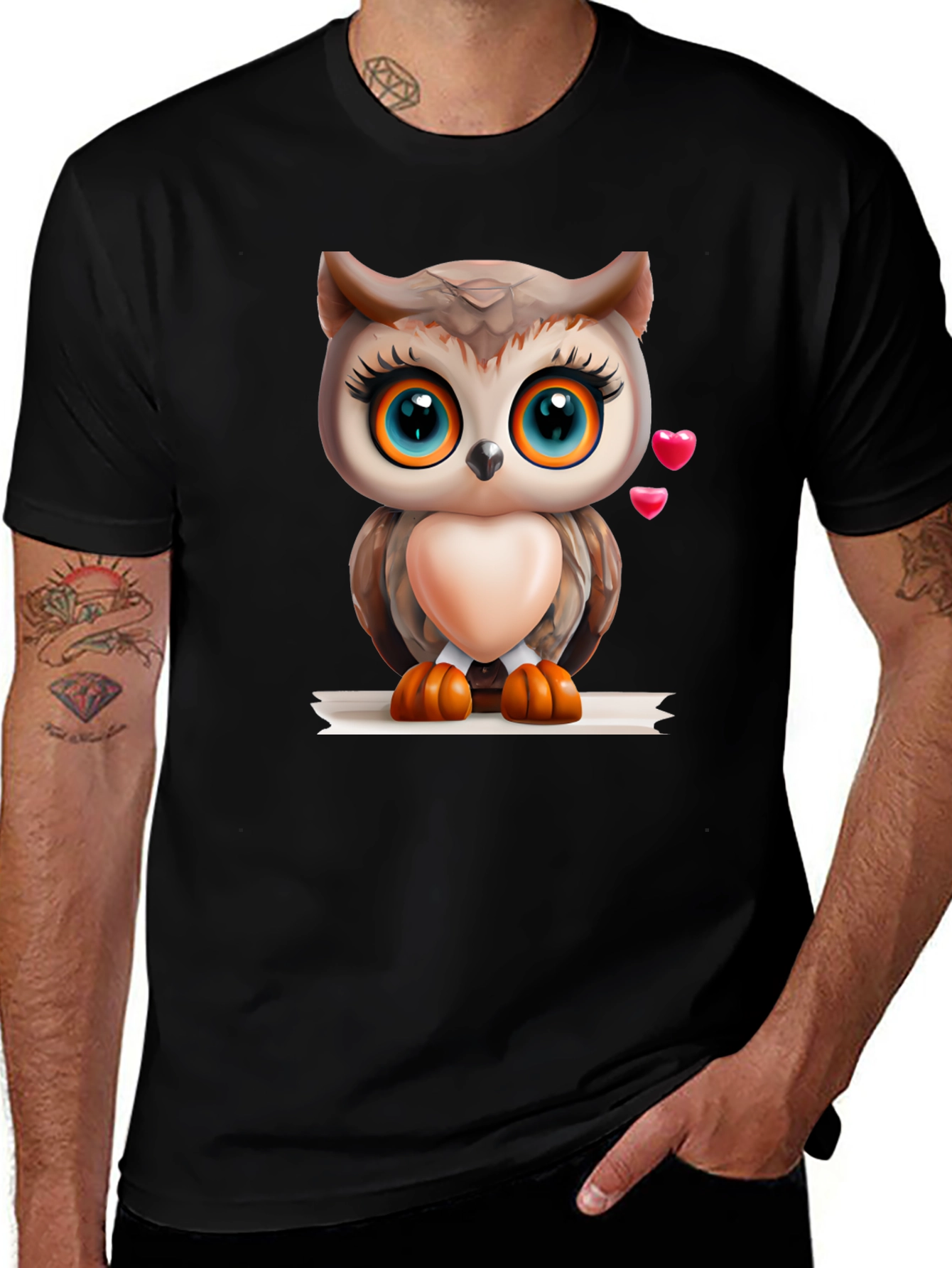 Variant 19 of Cute Owl Graphic Tee - Black Cotton T-Shirt