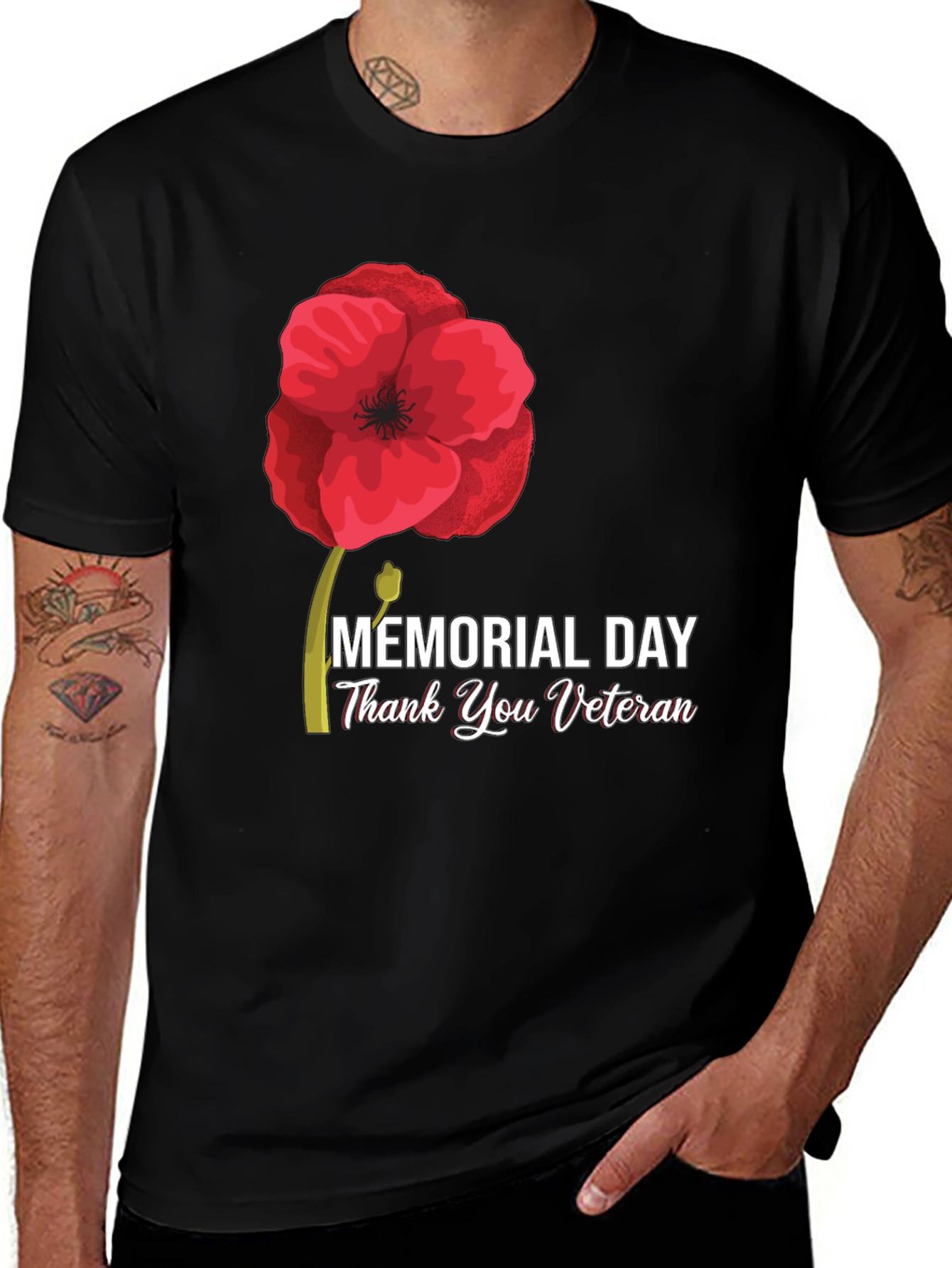 Memorial Day Thank You Veteran Black T-Shirt