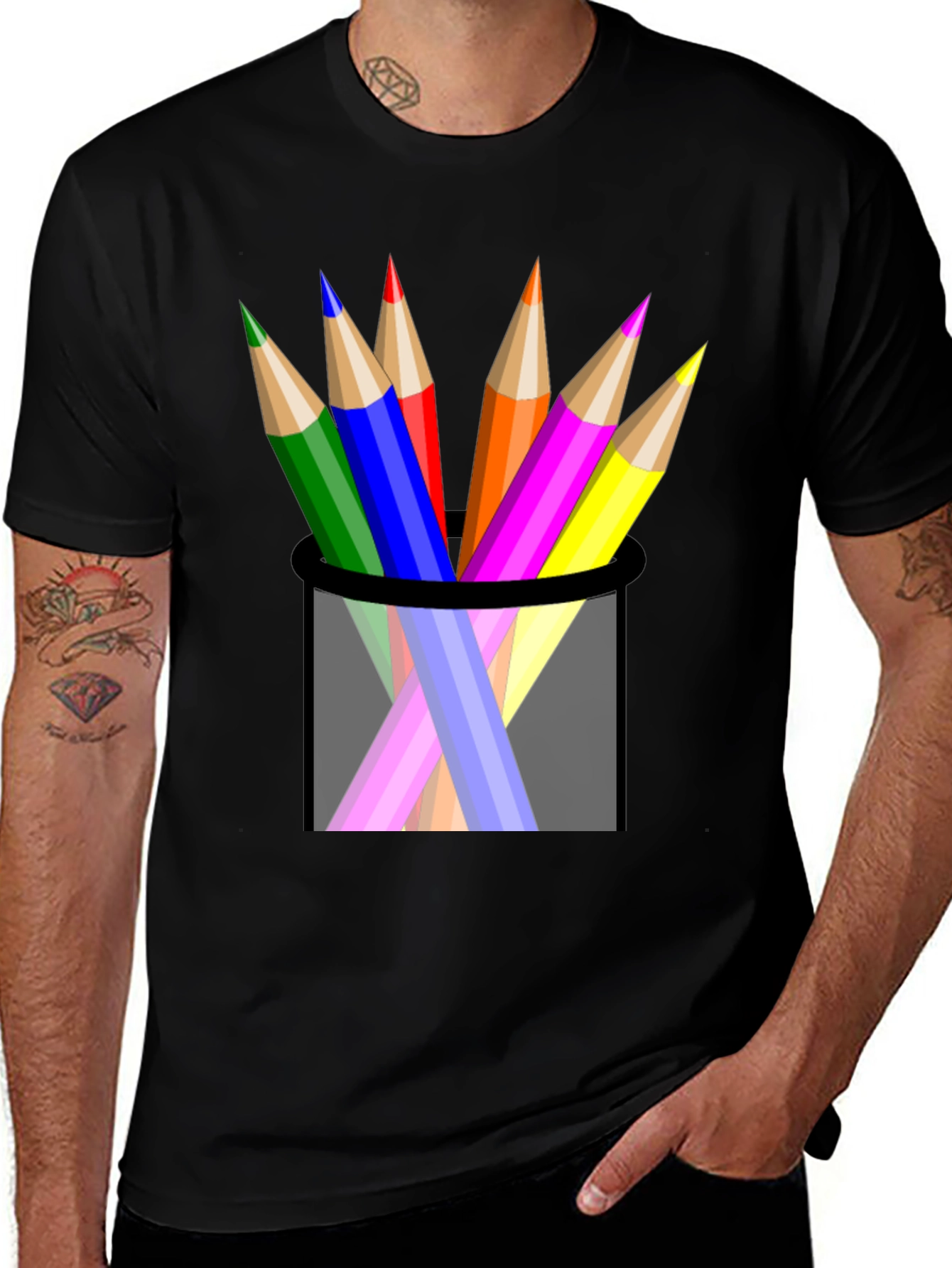 Variant 26 of Colorful Pencils Black T-Shirt