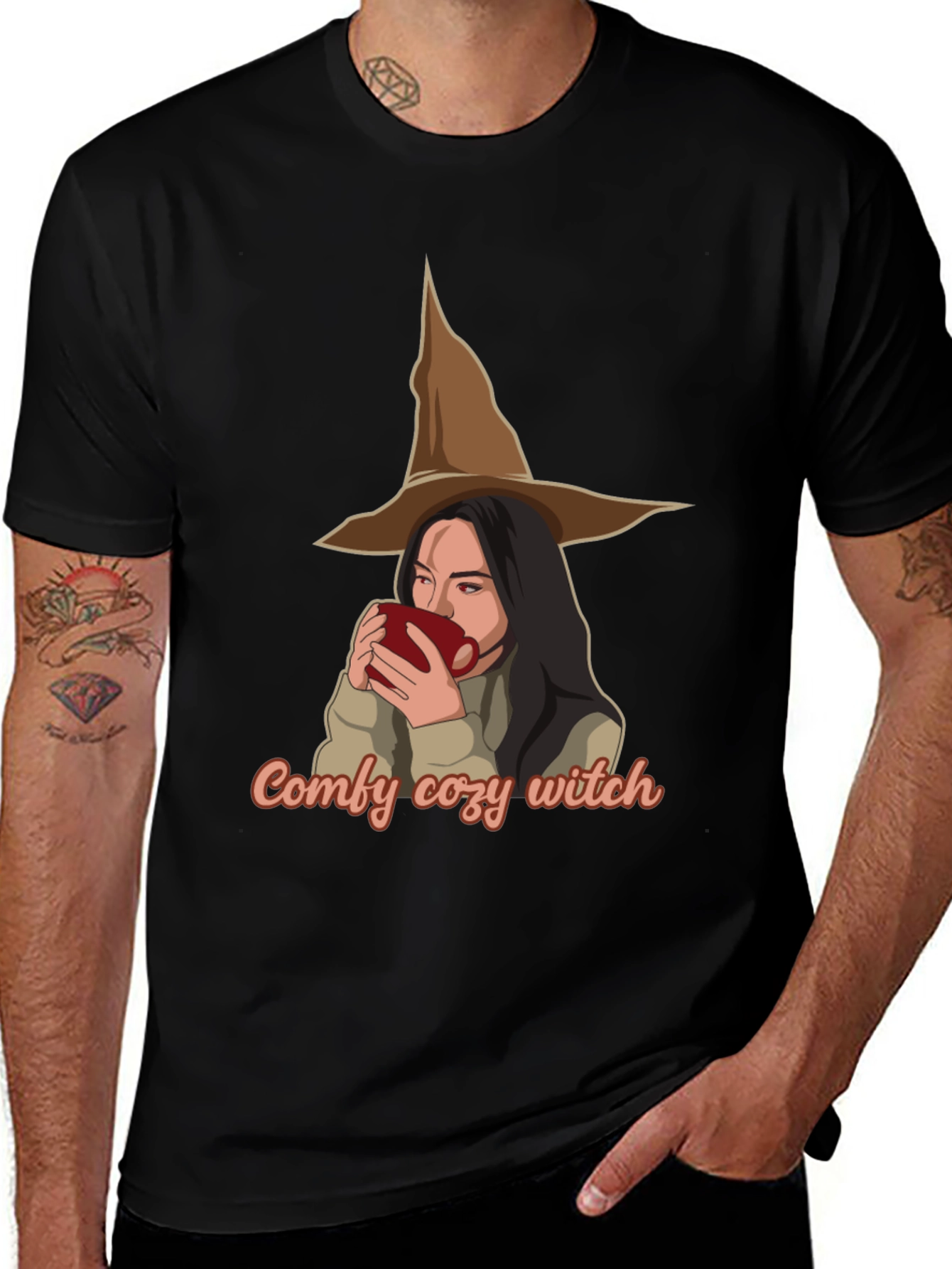 Black Comfy Cozy Witch T-Shirt - Halloween Ready main image