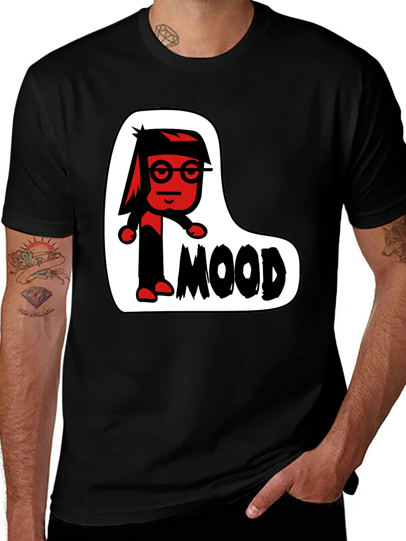 Variant 4 of Mood Cartoon Graphic Black T-Shirt