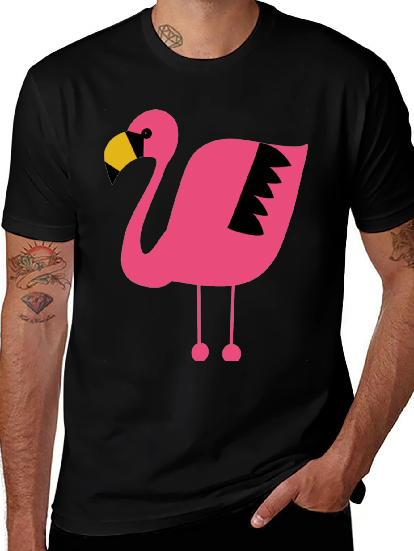 Variant 14 of Pink Flamingo Graphic Tee - Men's Black T-Shirt