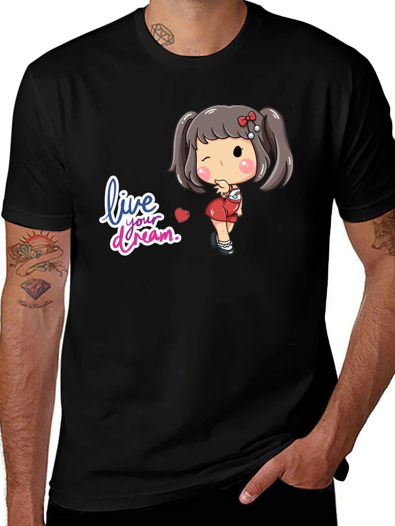 Black Live Your Dream Black Graphic Tee - Cute Girl Design main image