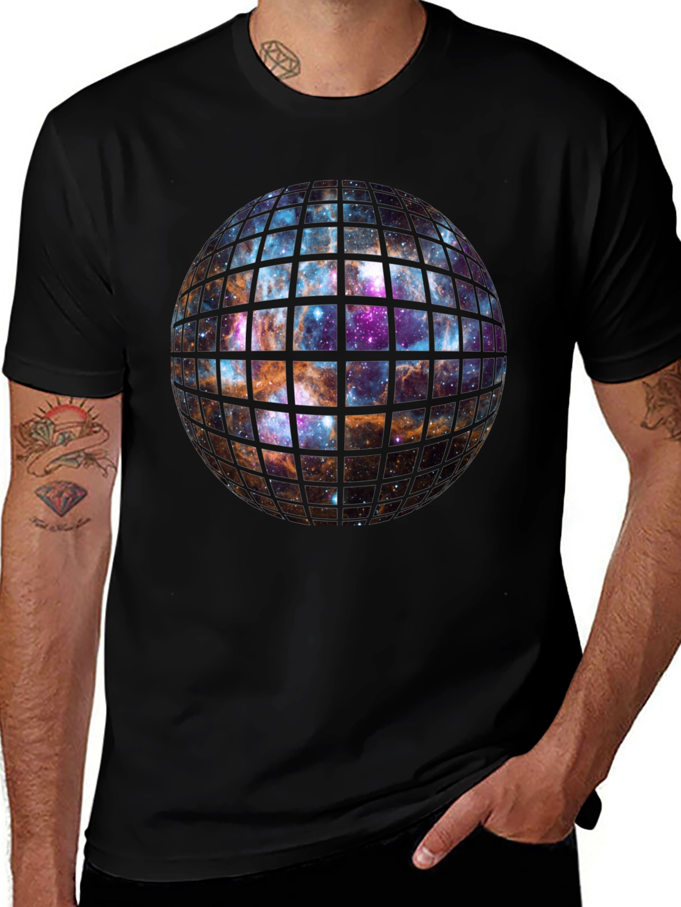 Variant 8 of Galaxy Sphere Grid T-Shirt - Trendy Space Design