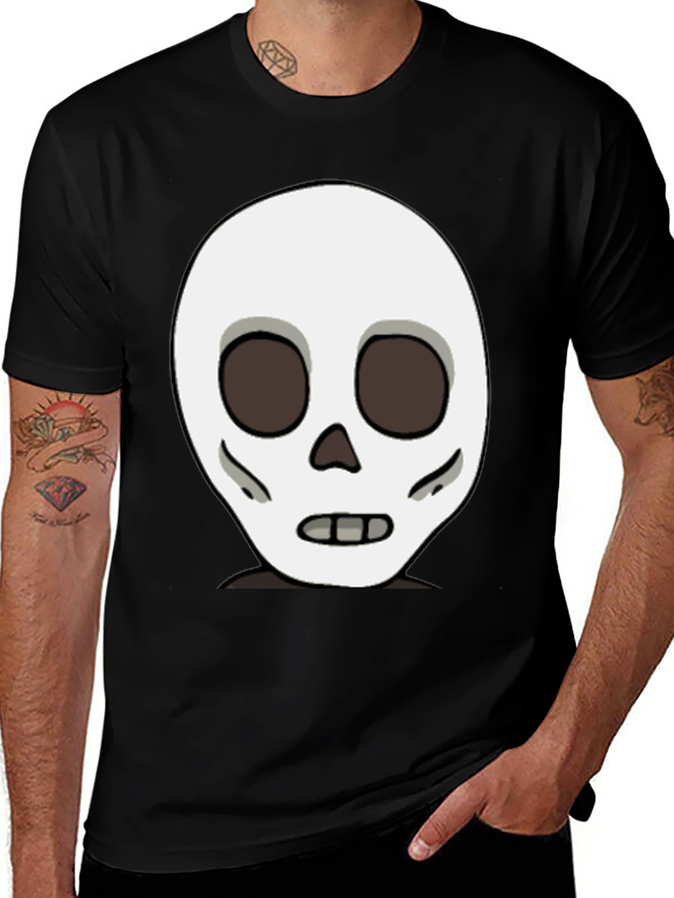 Skull Graphic Black T-Shirt - Cartoon Skeleton Design