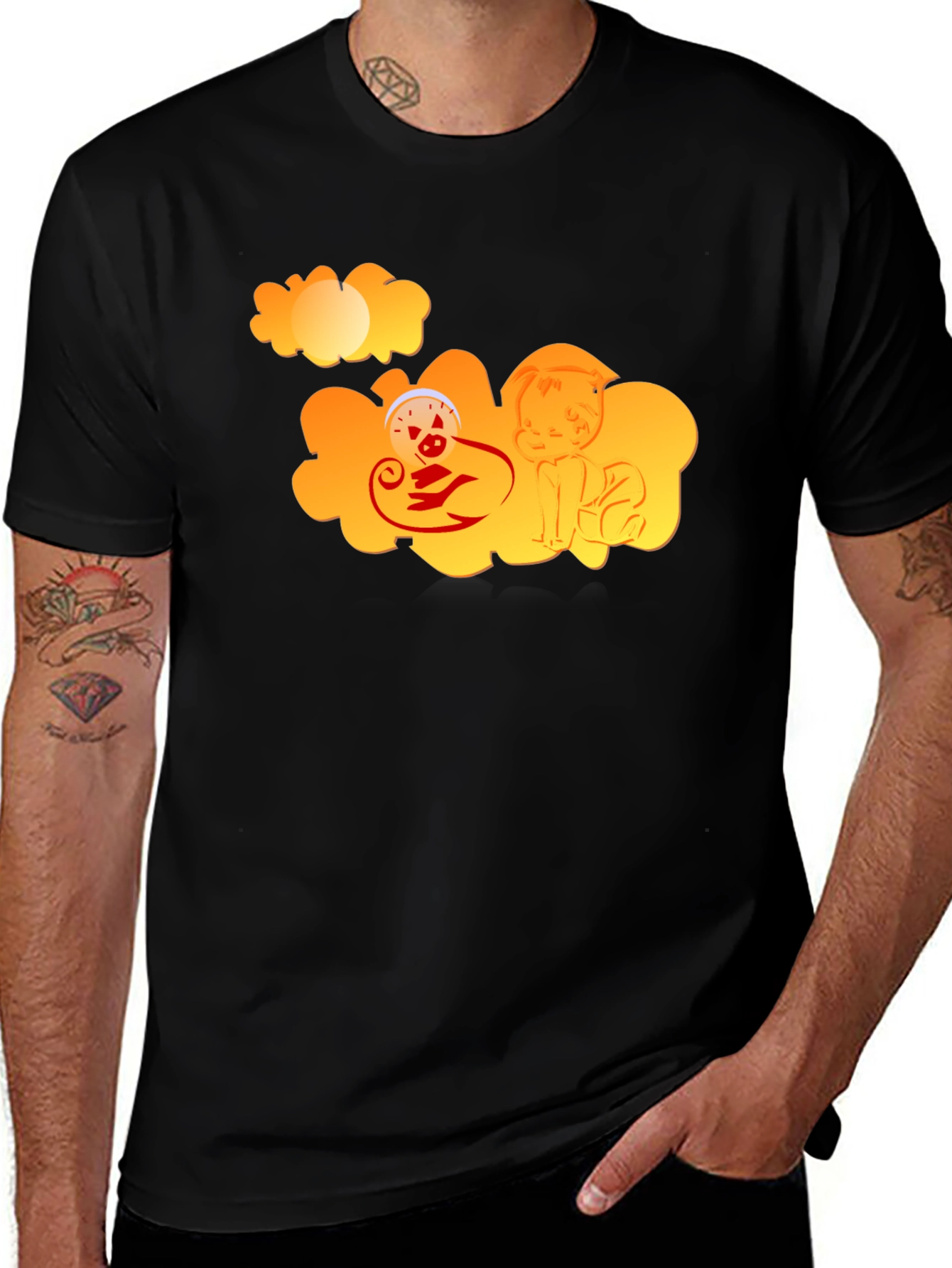 Variant 28 of Cartoon Pig & Baby on Cloud Black T-Shirt
