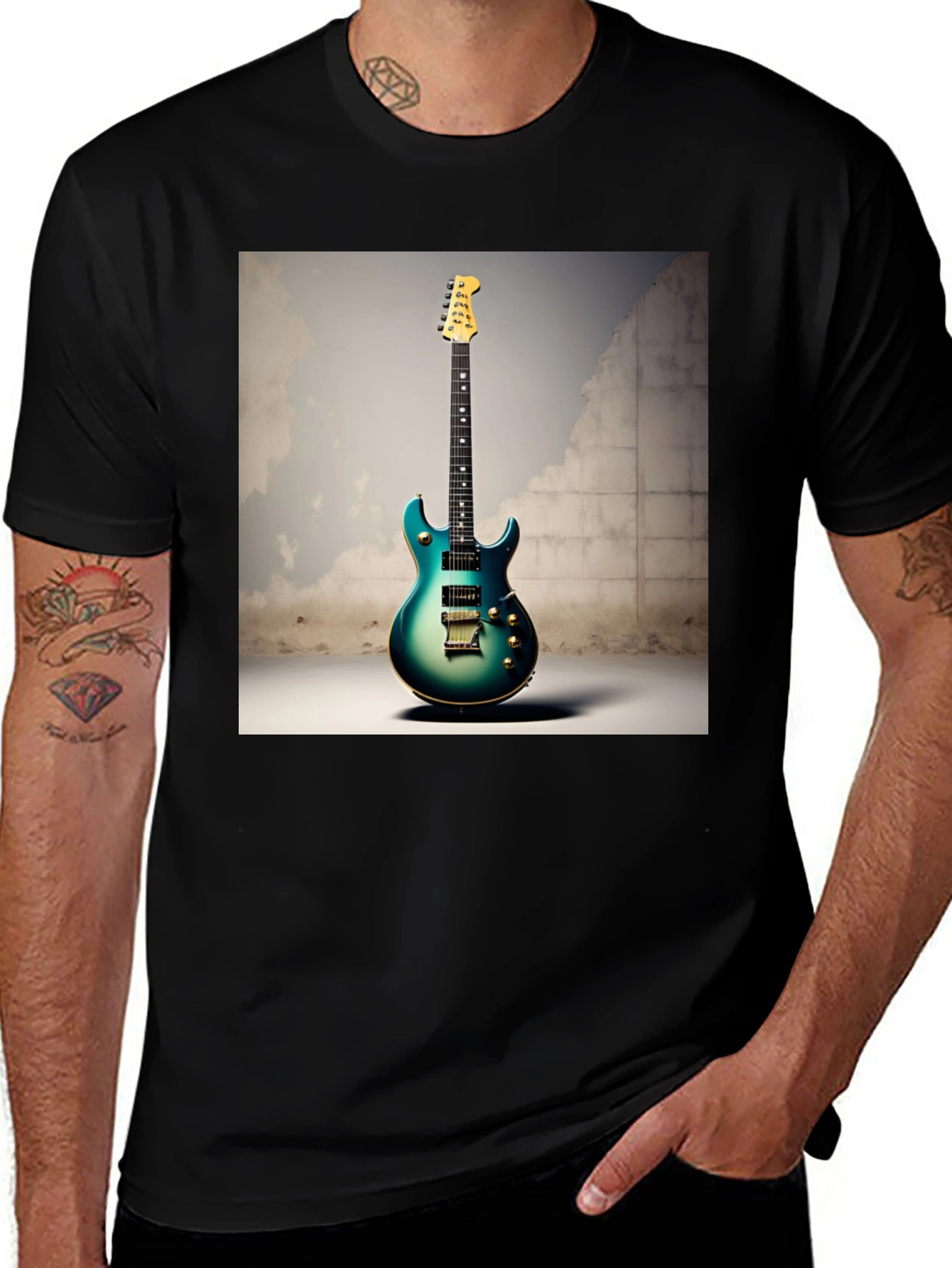 Variant 21 of Guitar Graphic Tee - Rocker Style Black T-Shirt