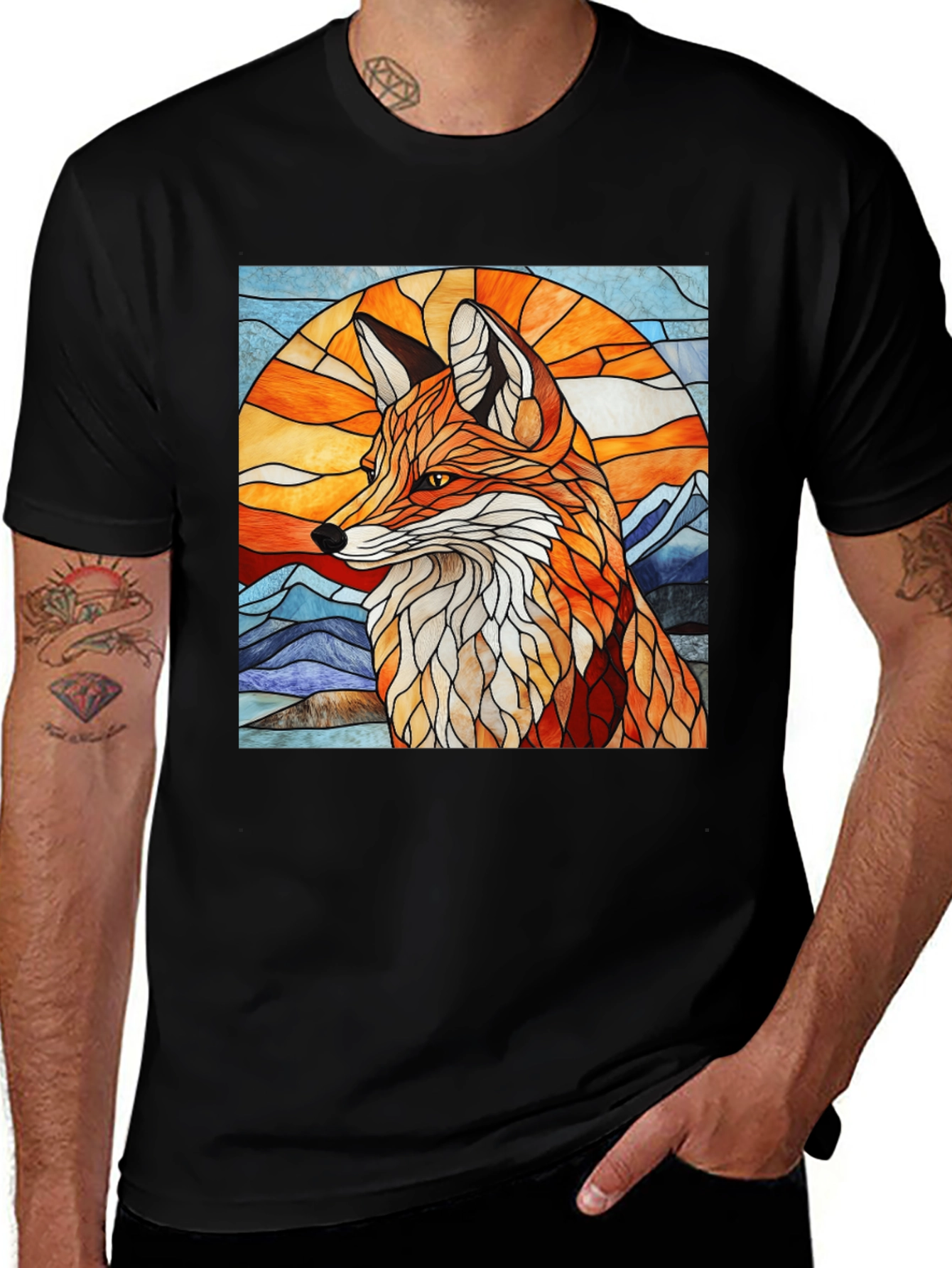 Variant 22 of Fox Stained Glass Graphic Tee - Stylish Animal Lover's Shirt