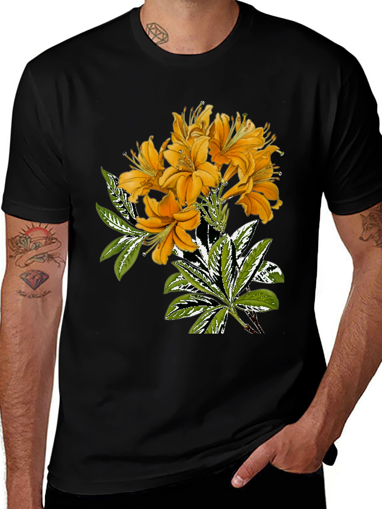 Floral Graphic Black T-Shirt for Men