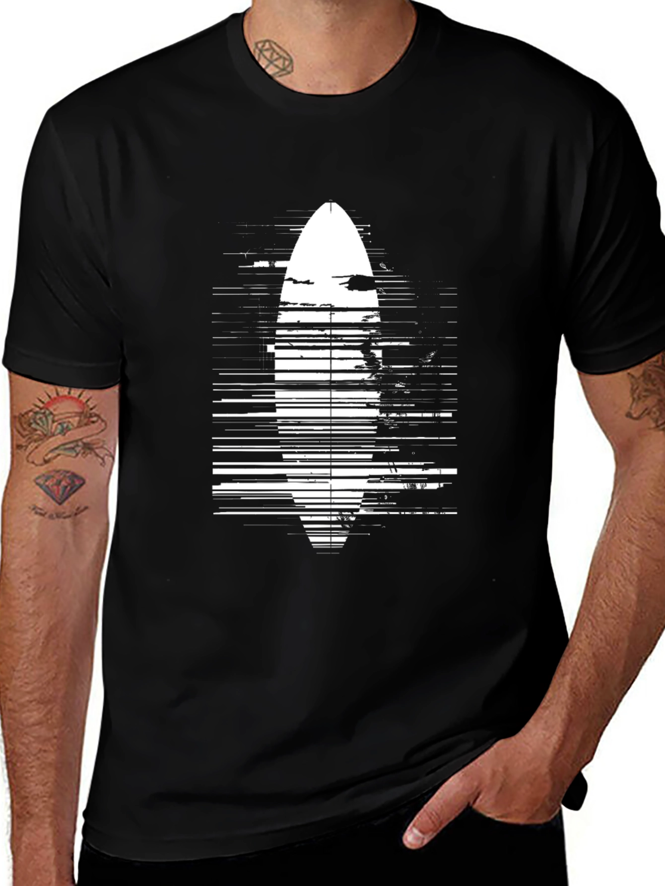 Variant 25 of Surfboard Graphic Tee - Black Cotton Casual Shirt