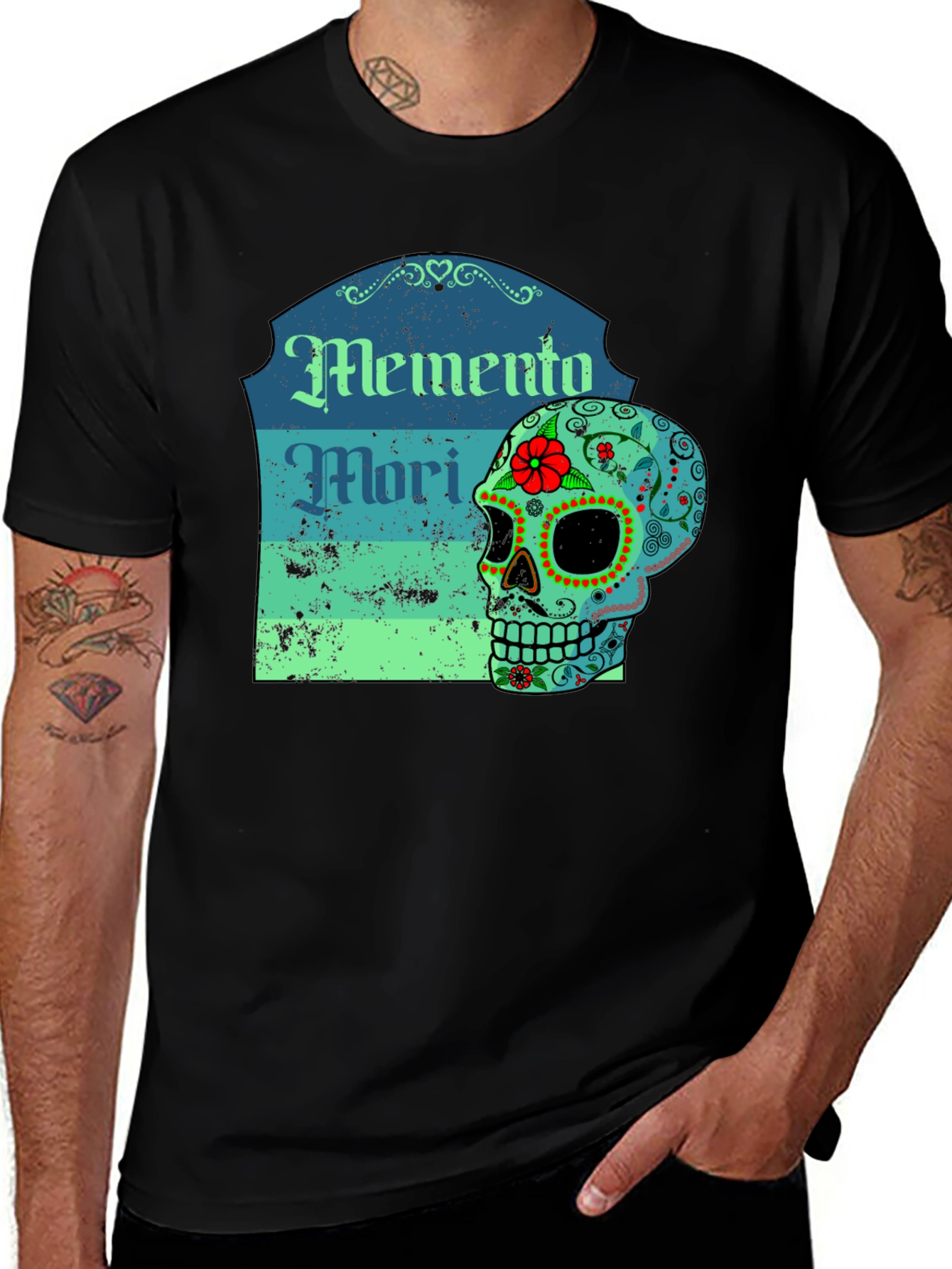 Memento Mori Sugar Skull Graphic Tee - Black