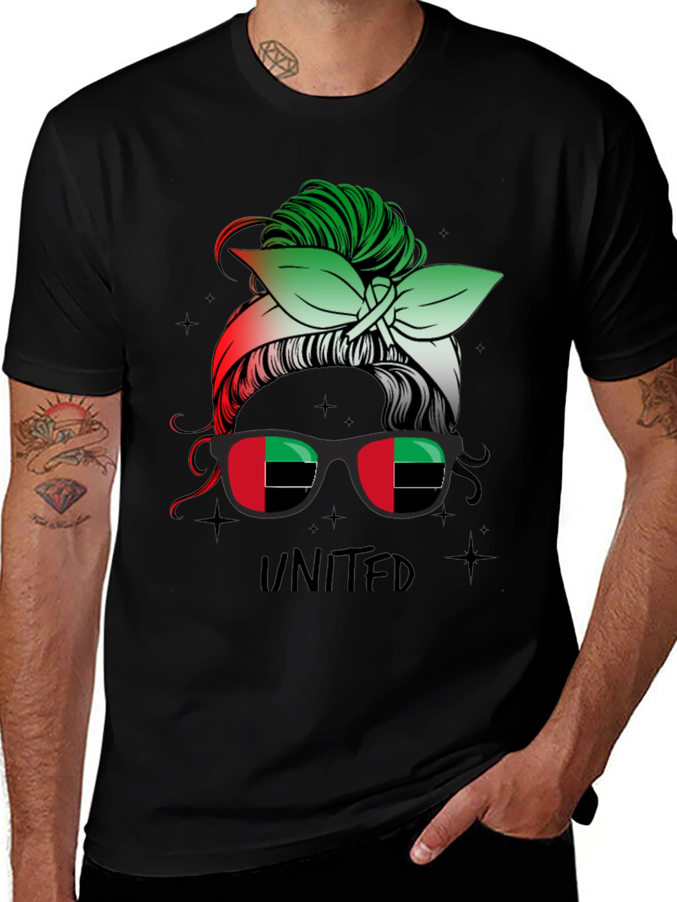 United Messy Bun T-Shirt - UAE Flag Sunglasses