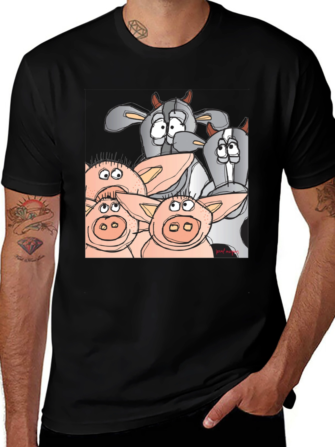 Variant 6 of Funny Cartoon Farm Animal Black T-Shirt