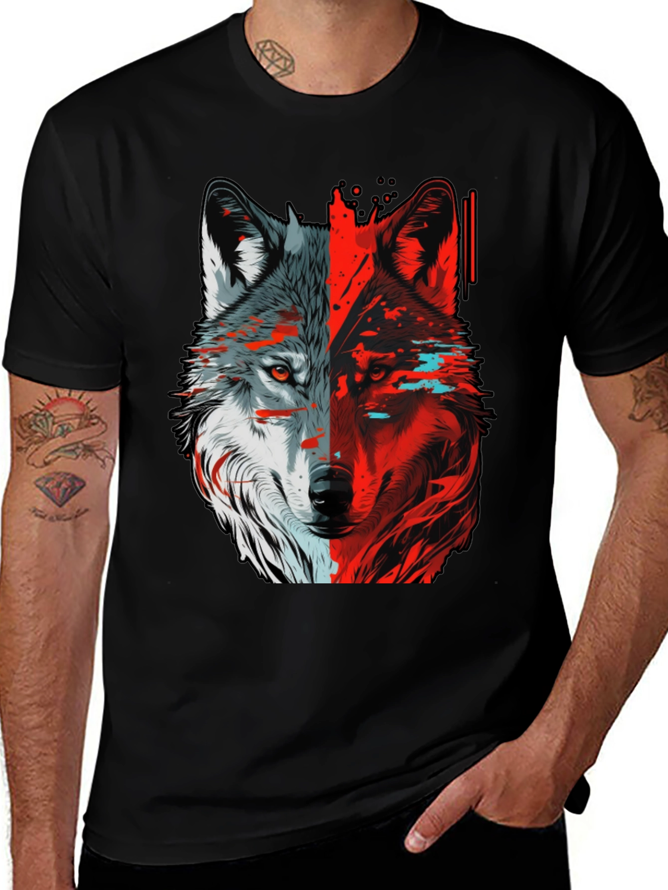 Variant 30 of Bicolor Wolf Graphic T-Shirt - Stylish Animal Tee