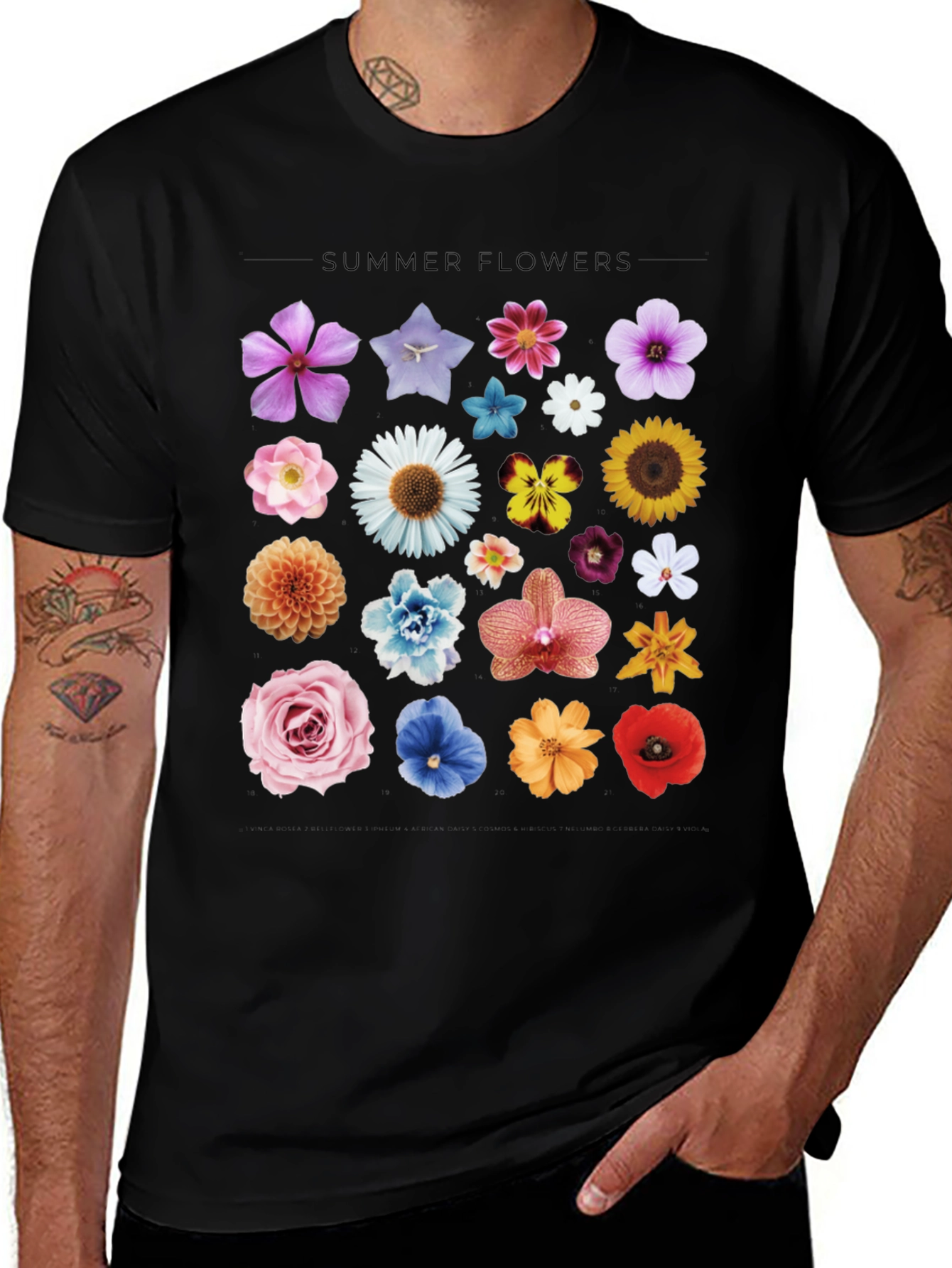 Variant 28 of Summer Flowers Graphic Black T-Shirt