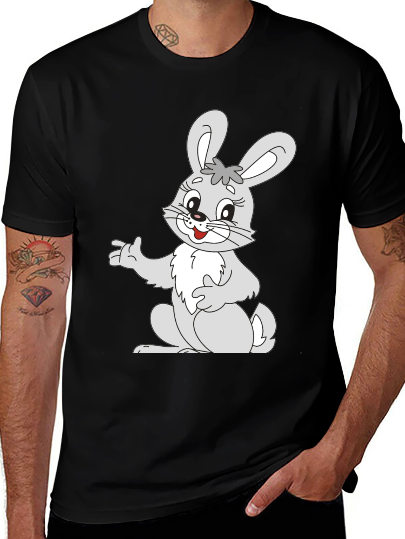 Variant 14 of Cute Bunny Graphic Black T-Shirt