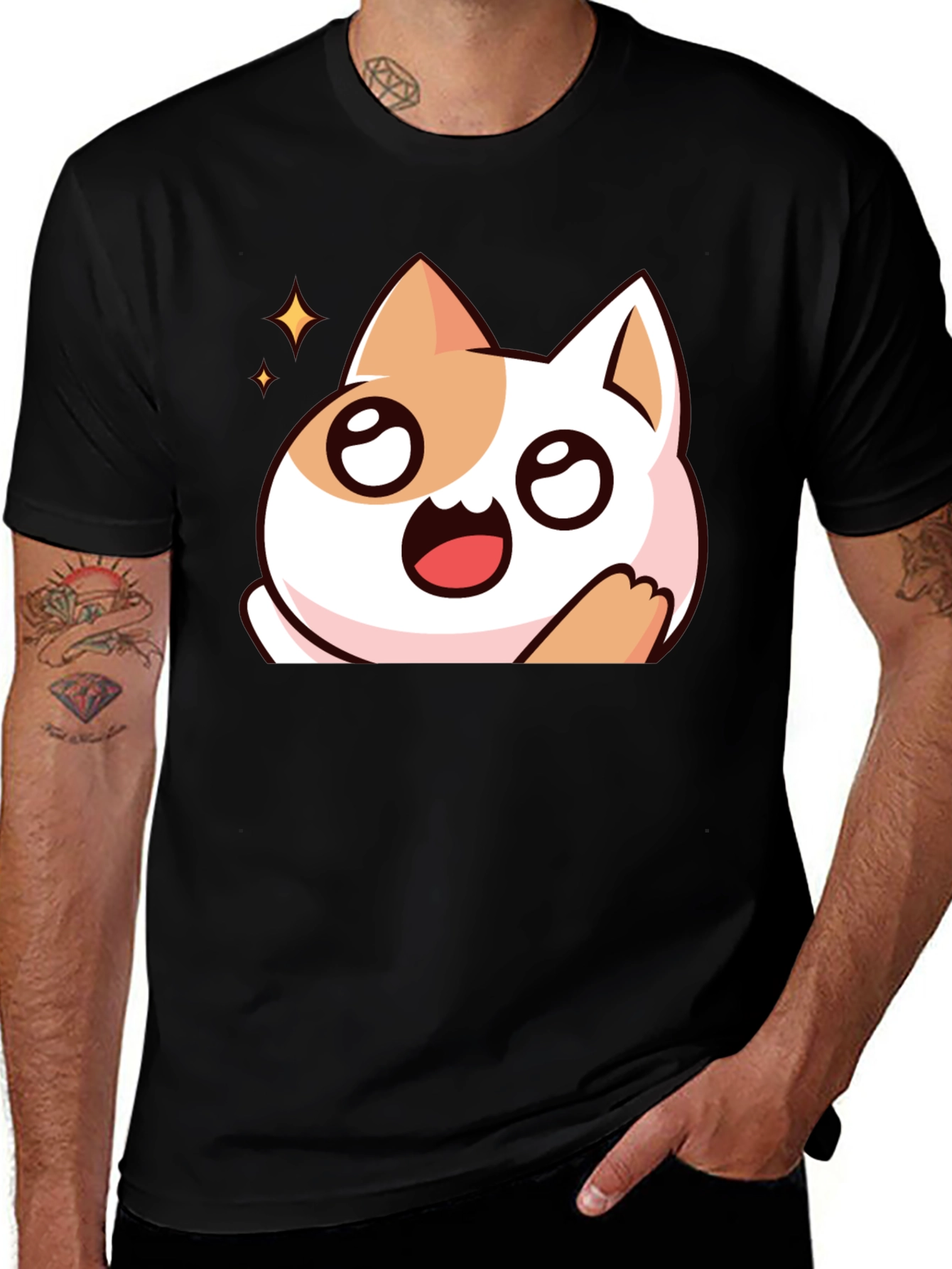 Variant 29 of Cute Cartoon Cat Graphic Black T-Shirt