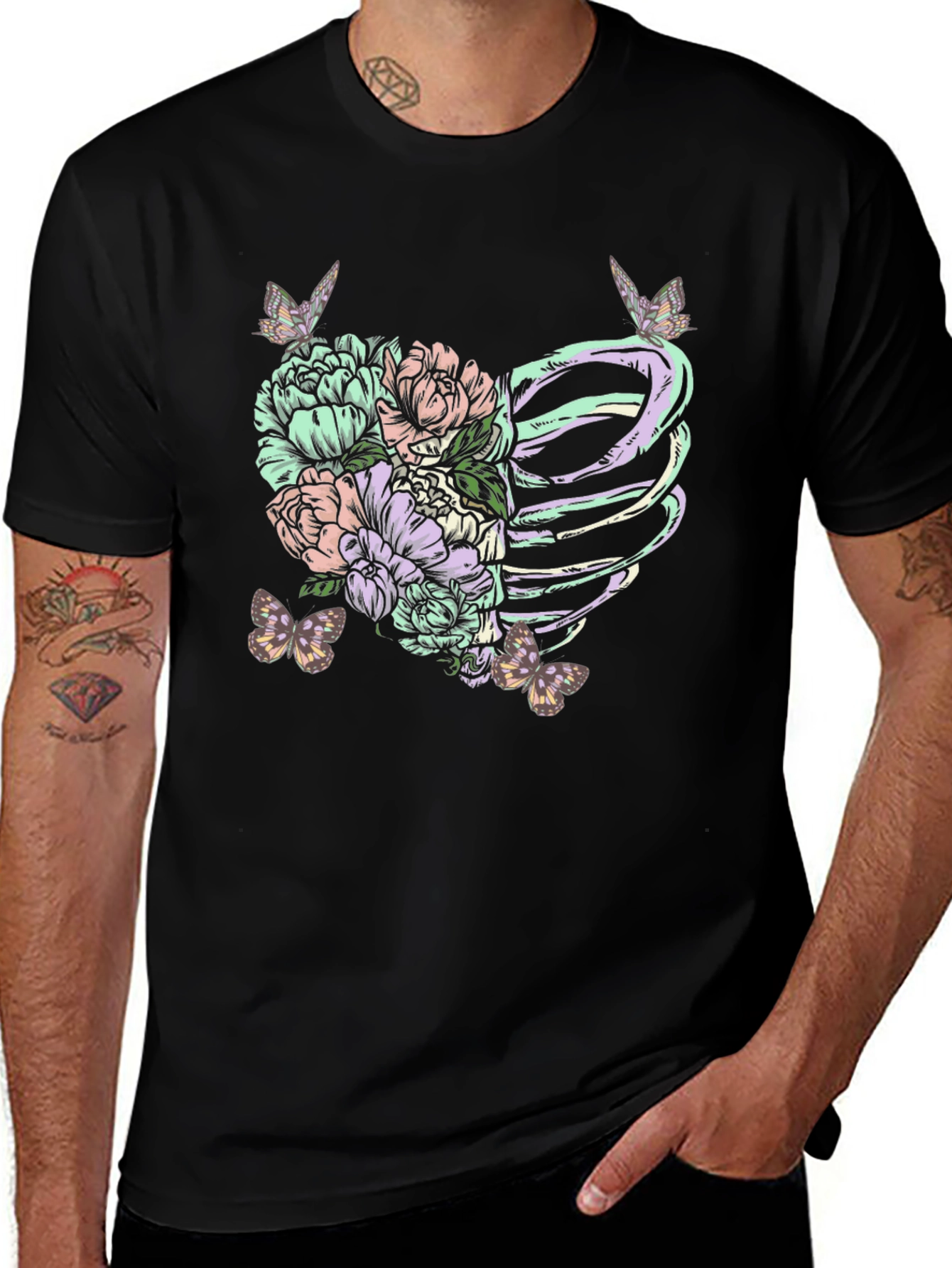 Variant 20 of Floral Rib Cage Graphic T-Shirt