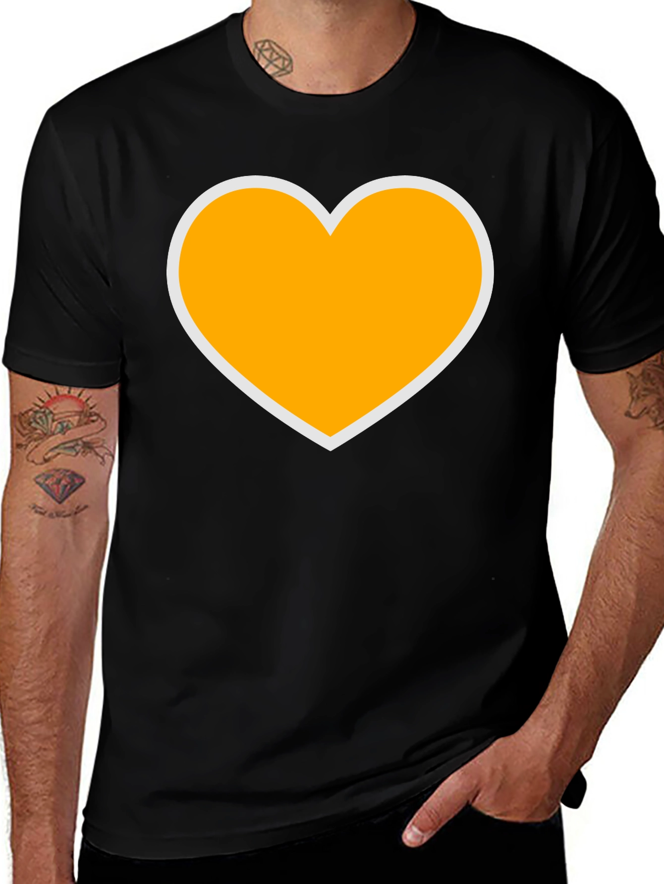 Variant 7 of Heart Graphic Tee - Black Cotton Blend Casual Wear